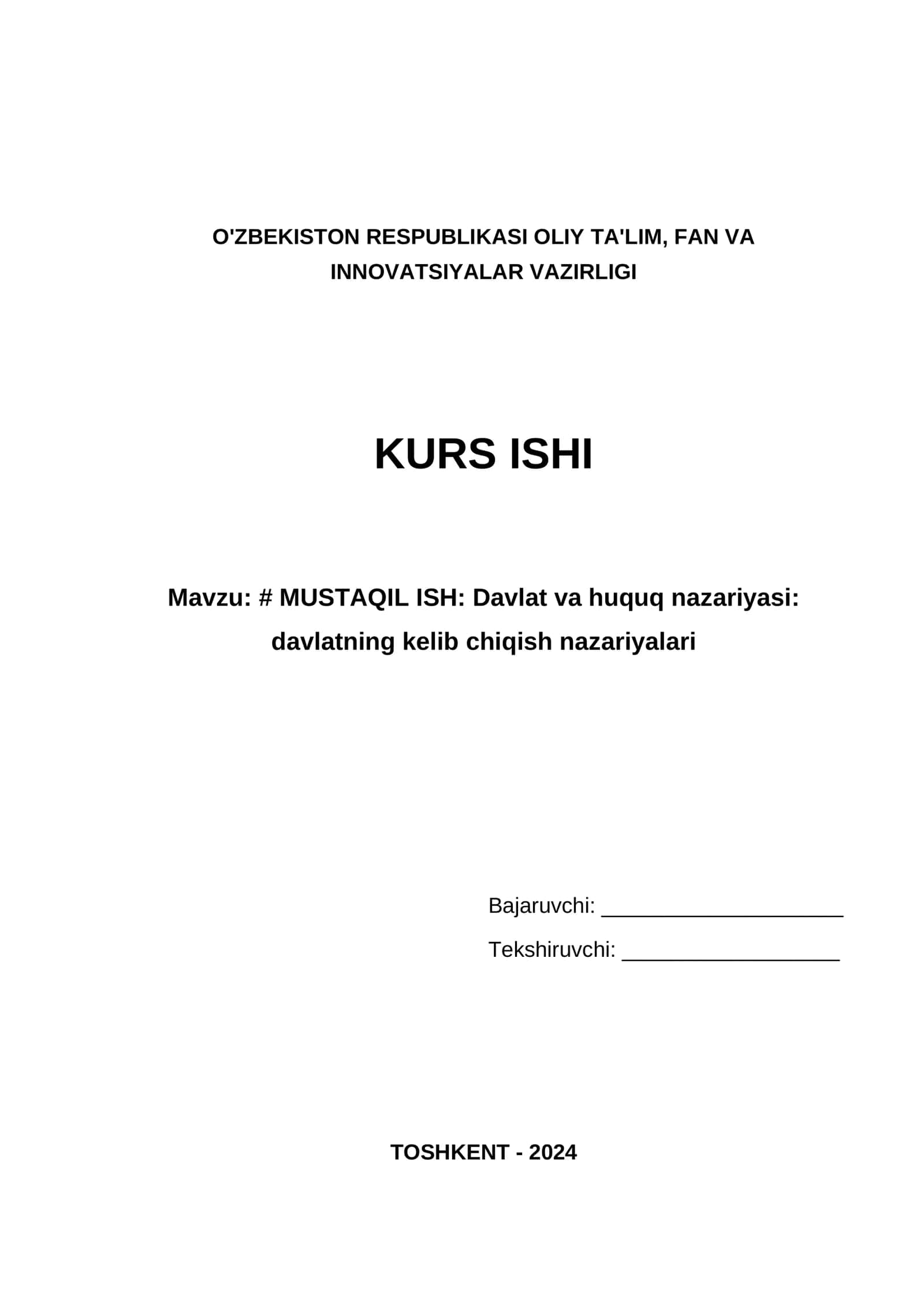MUSTAQIL ISH: Davlat va huquq nazariyasi