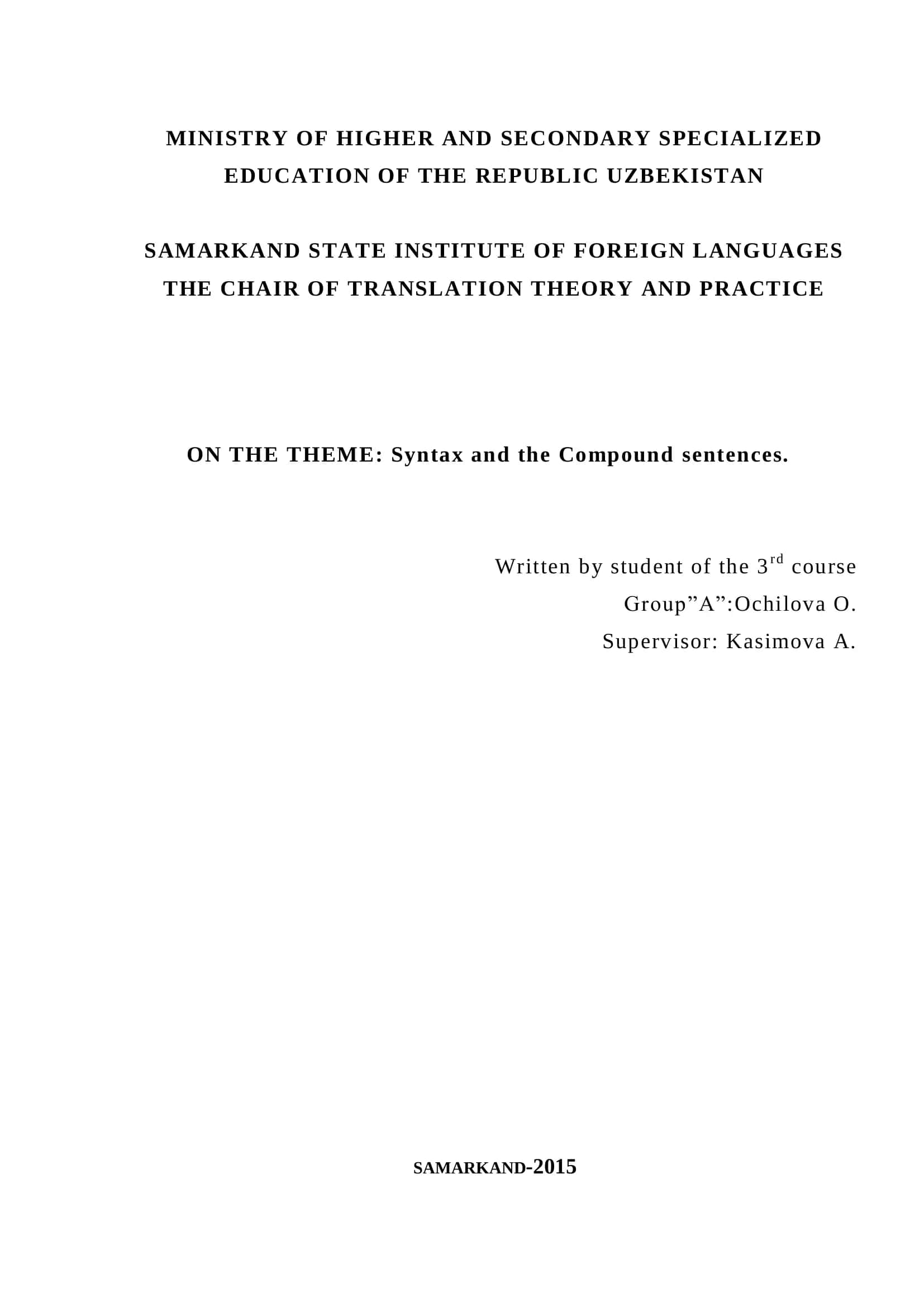Syntax and the Compound sentences