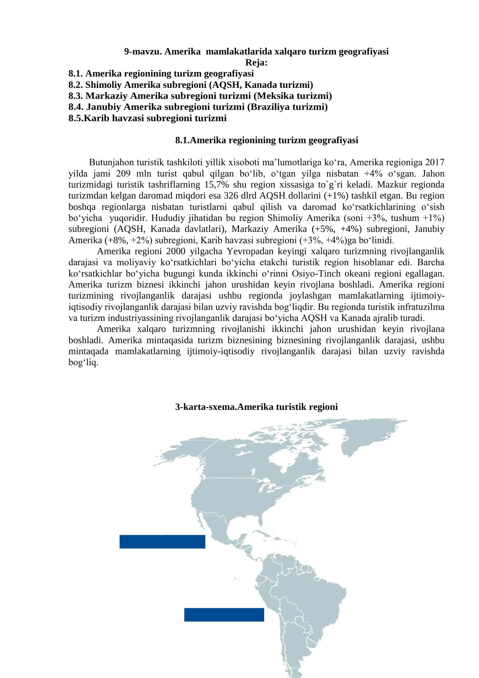 Amerika mamlakatlarida xalqaro turizm geografiyasi