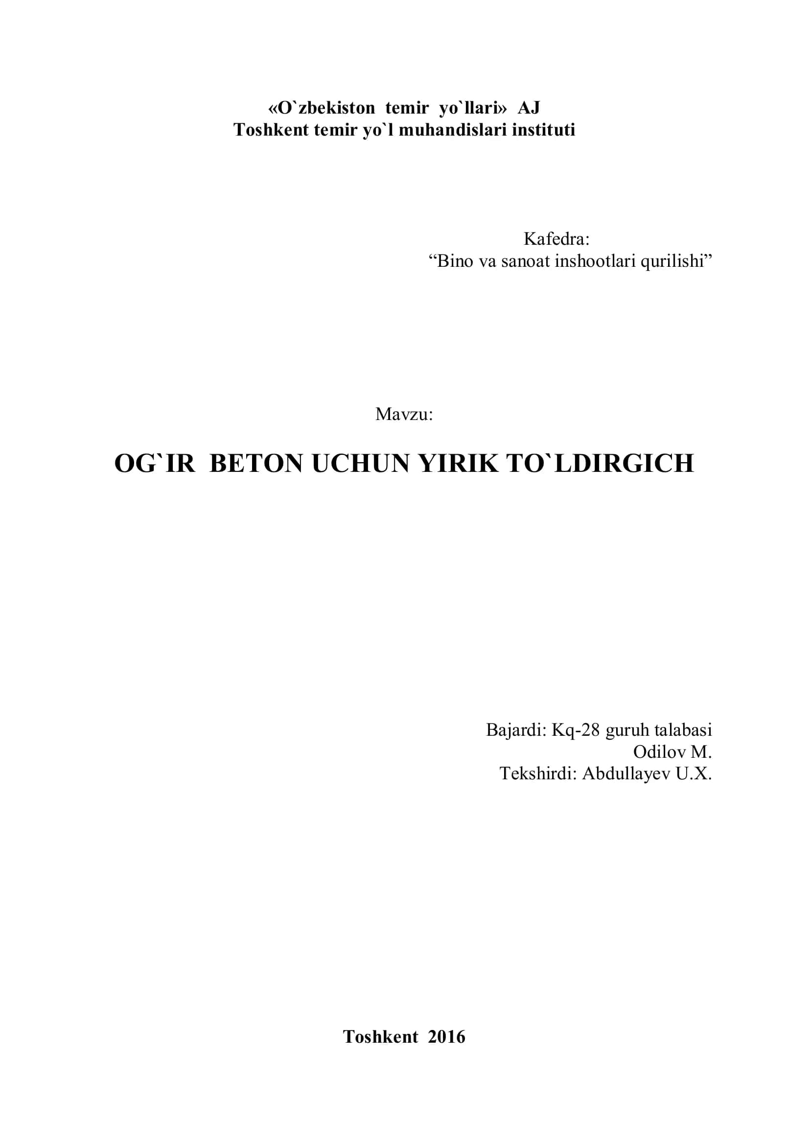 OG`IR BЕTON UCНUN YIRIK TO`LDIRGICН