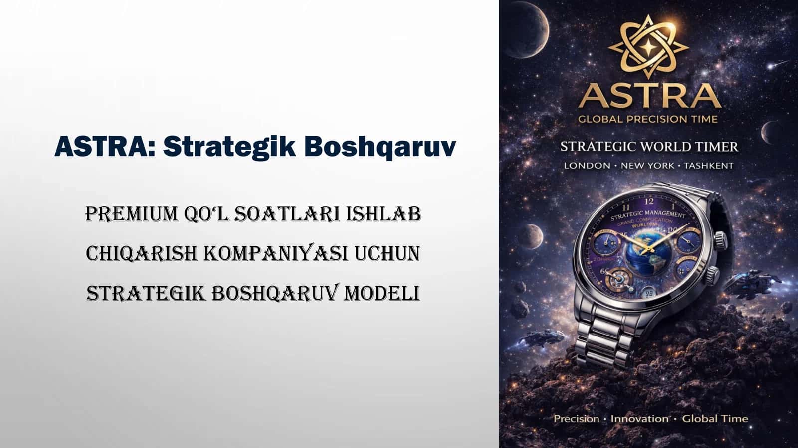 ASTRA: Strategik Boshqaruv Premium qo‘l soatlari ishlab chiqarish kompaniyasi uchun strategik boshqaruv modeli ASTRA Brendi: Nom va Konseptsiya
