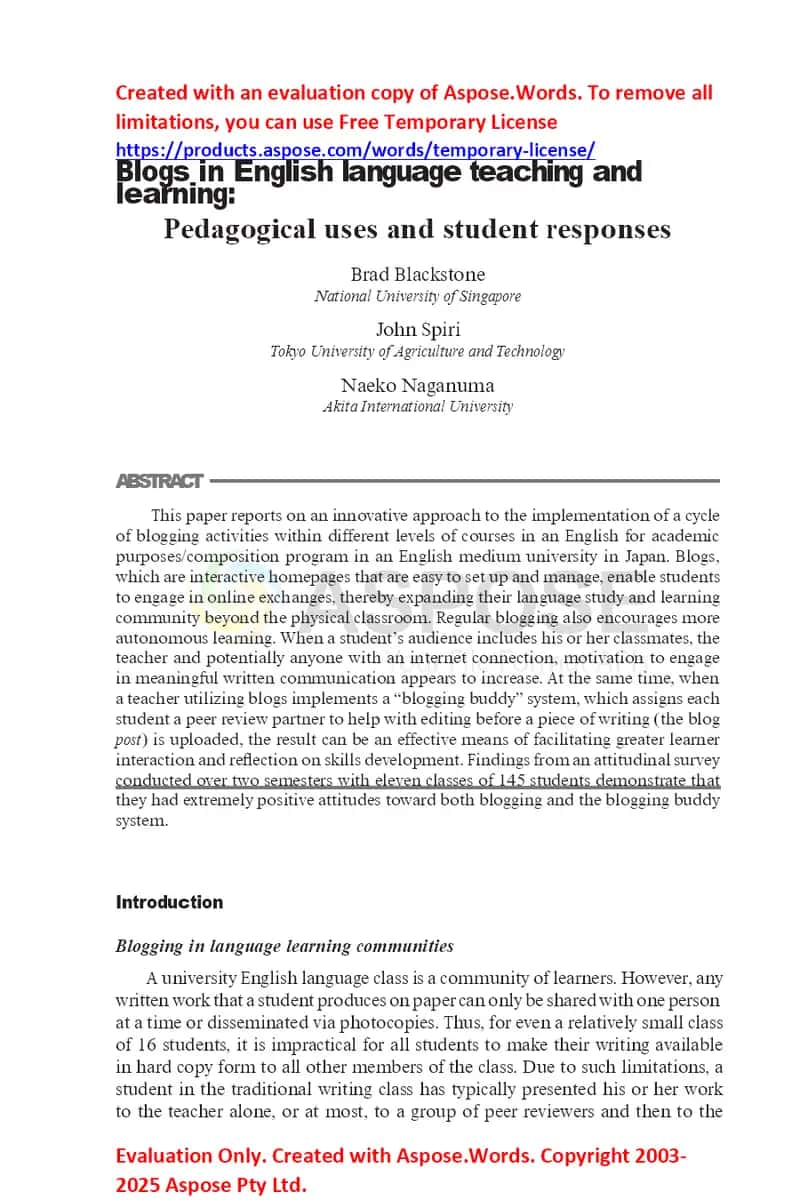 Blogs in English language teaching and learning