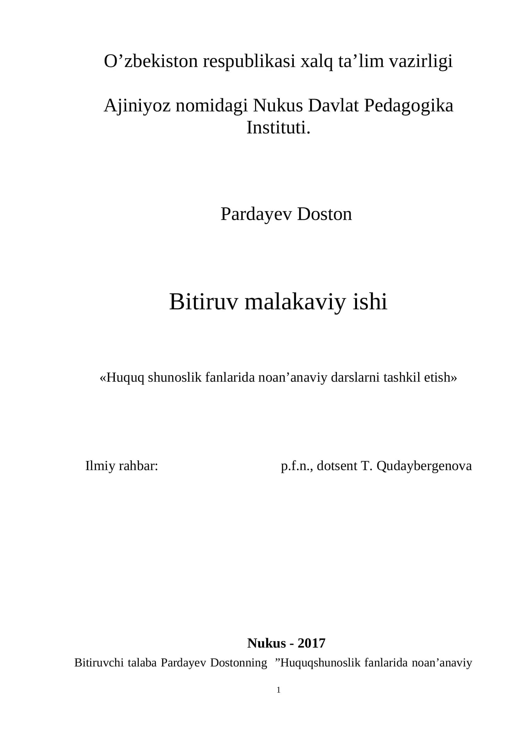 Huquq shunoslik fanlarida noan'anaviy darslarni tashkil etish