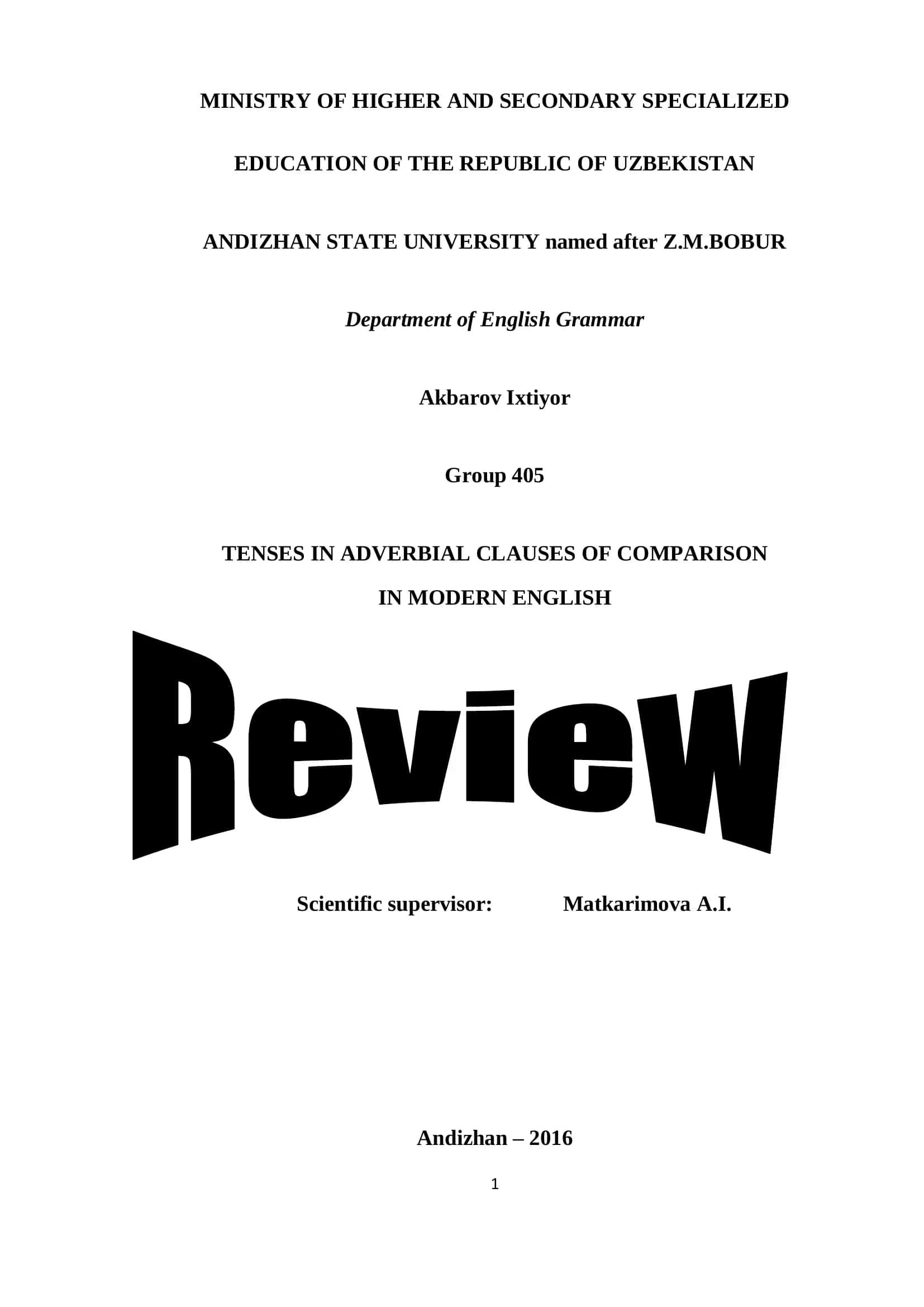 TENSES IN ADVERBIAL CLAUSES OF COMPARISON IN MODERN ENGLISH
