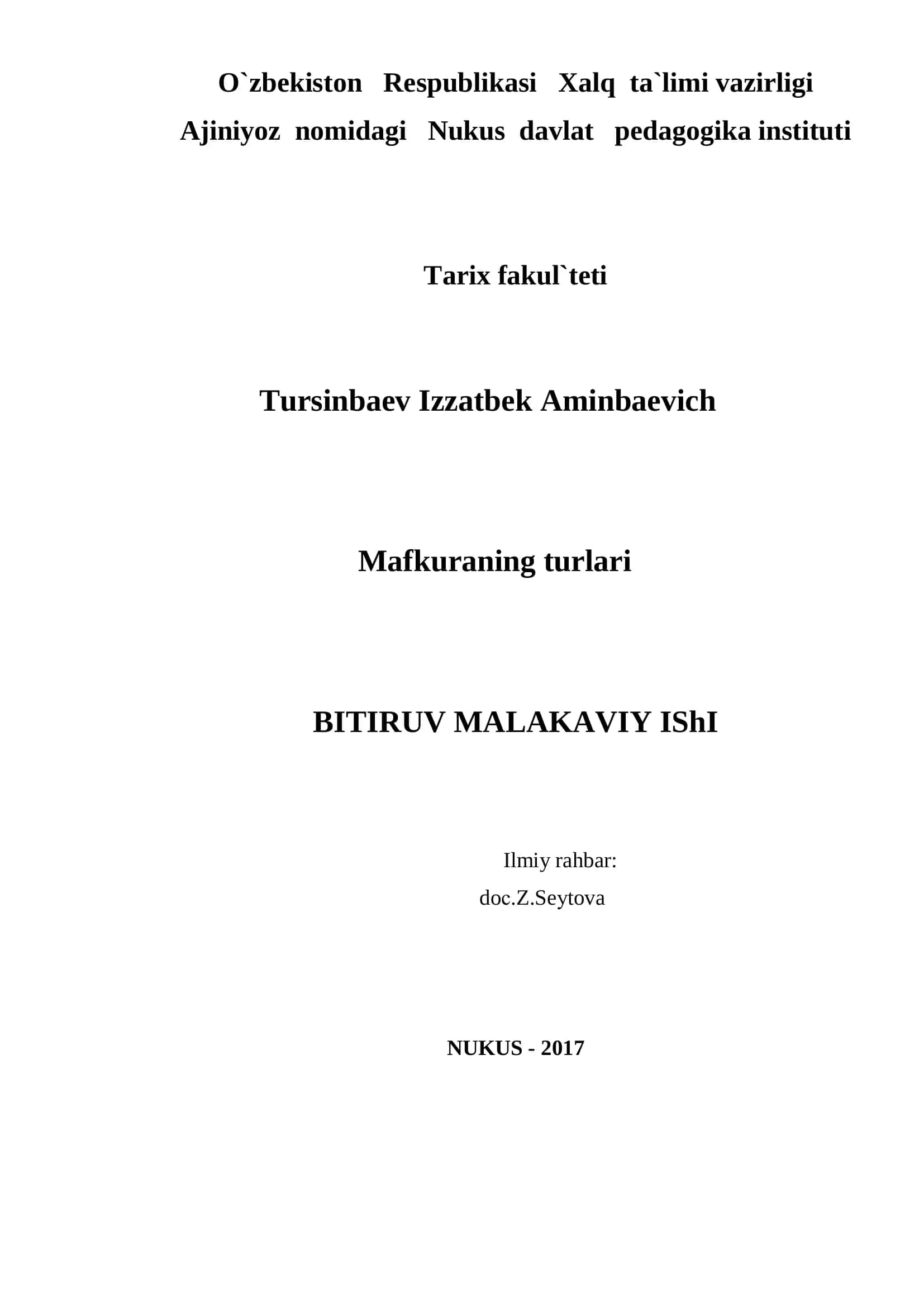Mafkuraning turlari
