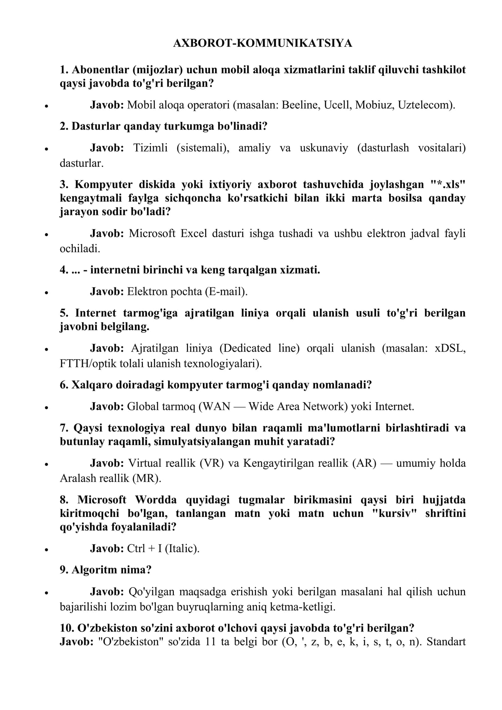 Argos testidan 100% tushadigan savollar