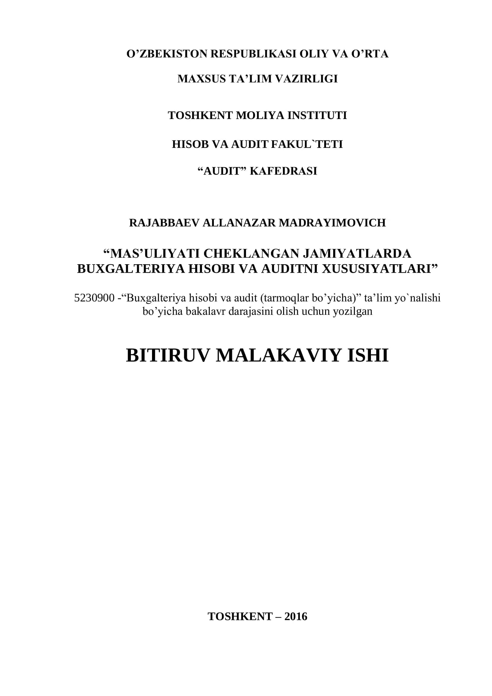 Buxgalteriya hisobi va auditni xususiyatları