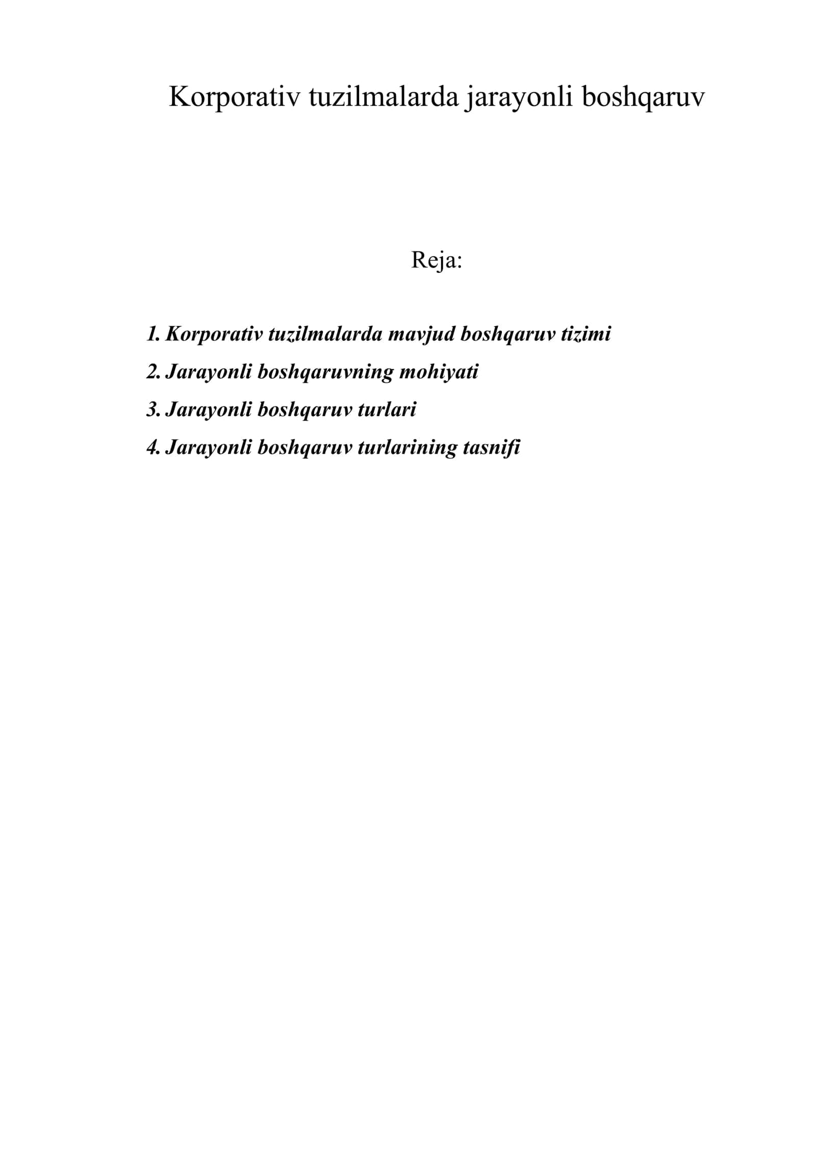 Korporativ tuzilmalarda jarayonli boshqaruv