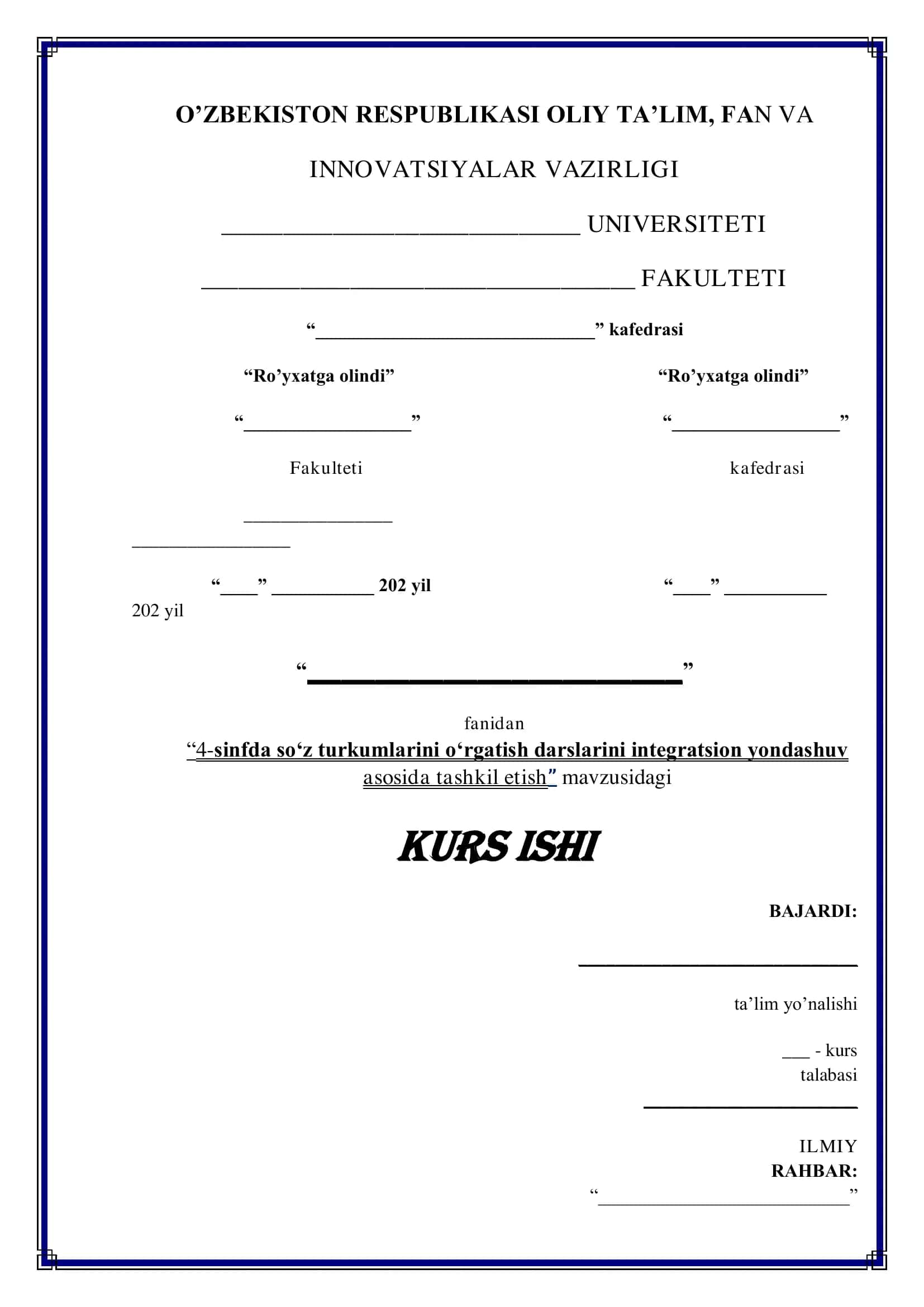4-sinfda so‘z turkumlarini o‘rgatish darslarini integratsion yondashuv asosida tashkil etish