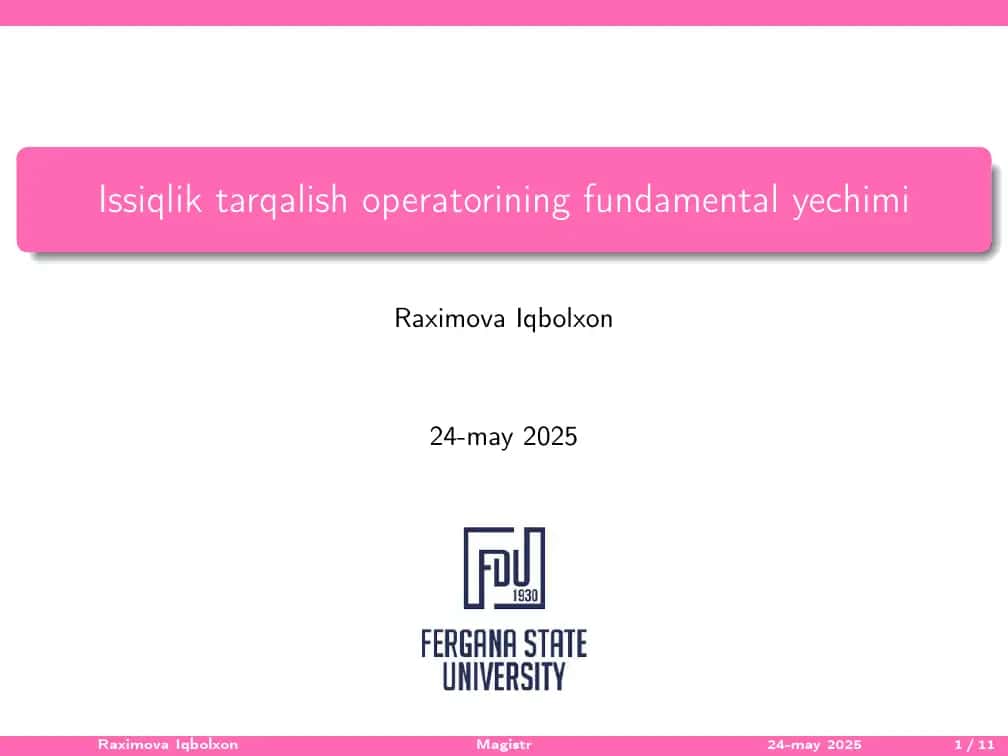 issiqlik tarqalish operatorining fundamental yechimi