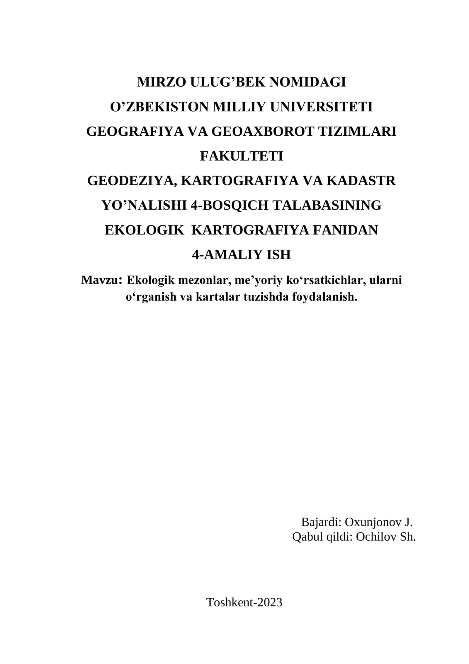 Ekologik mezonlar, meʼyoriy koʻrsatkichlar, ularni oʻrganish va kartalar tuzishda foydalanish