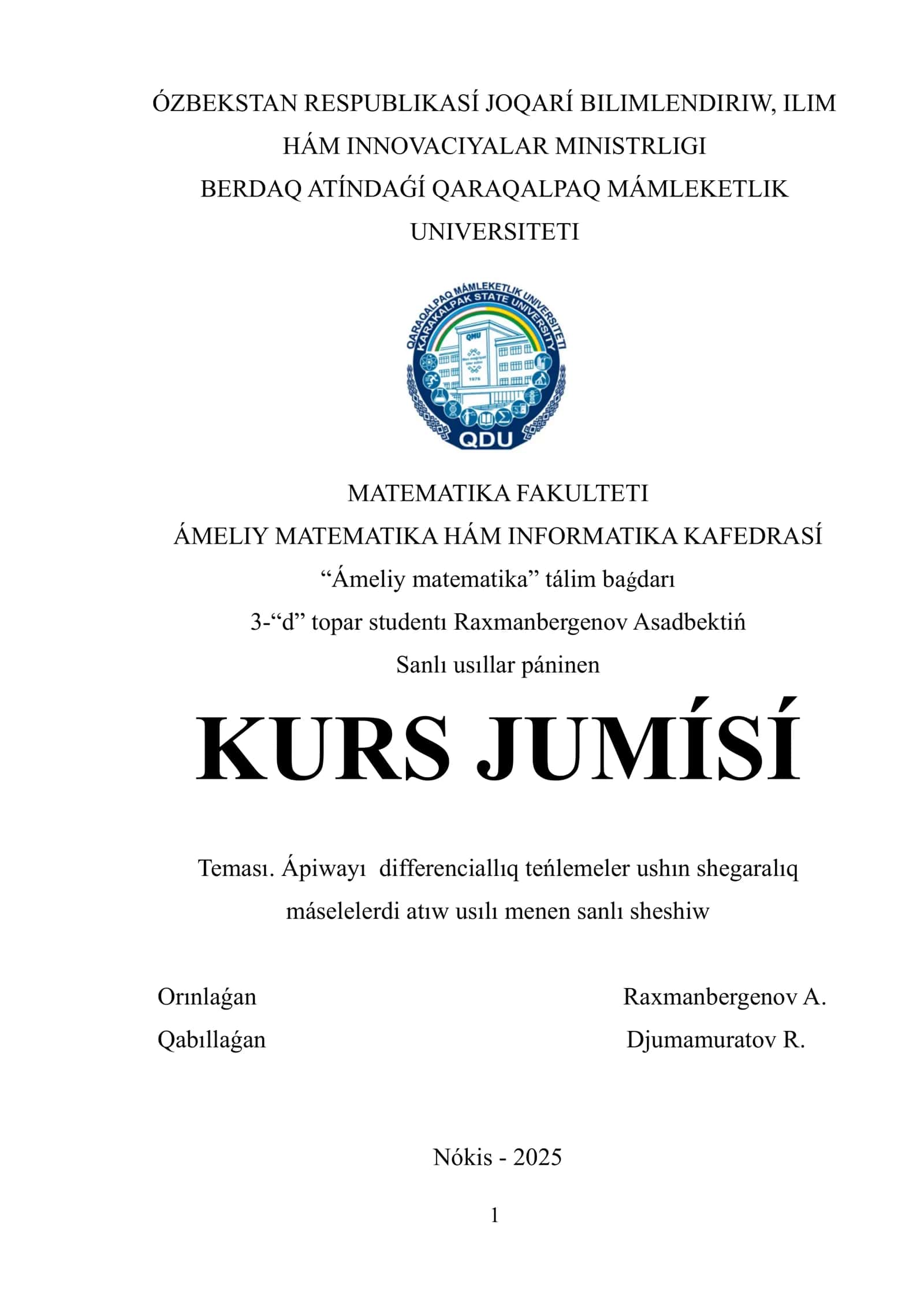 Sanlı usıllar páninen KURS JUMÍSÍ