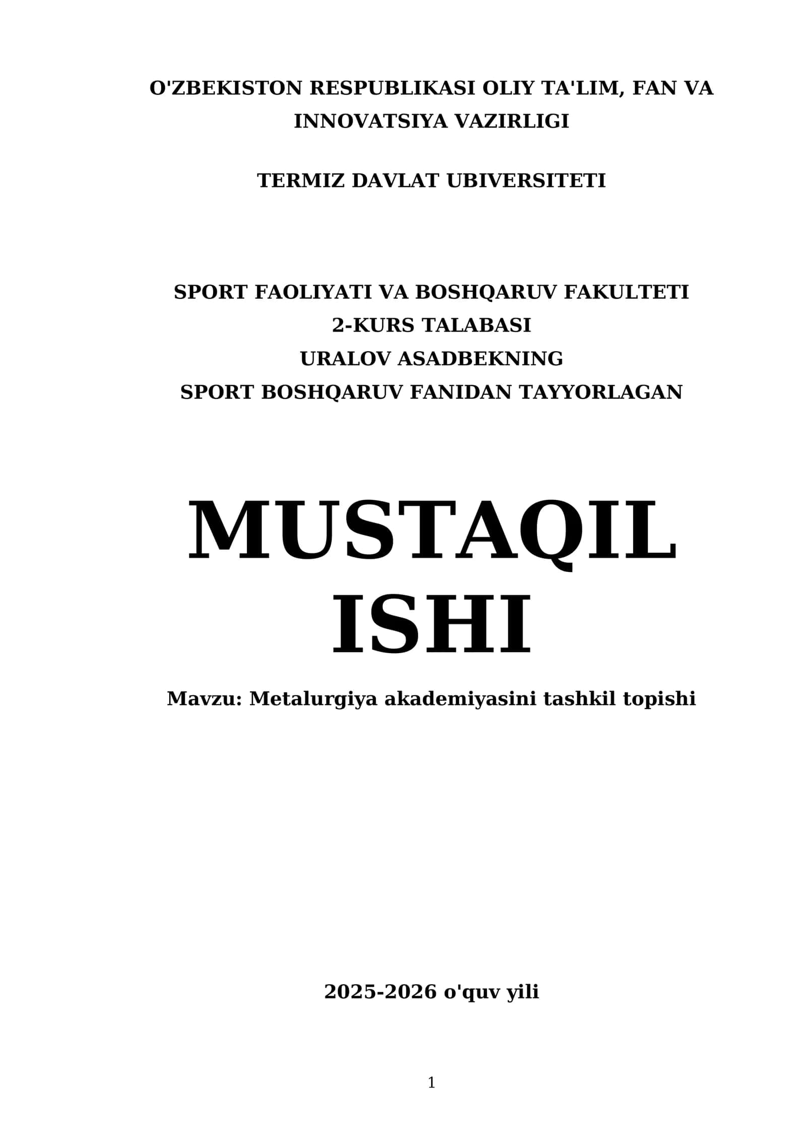Metalurgiya akademiyasini tashkil topishi
