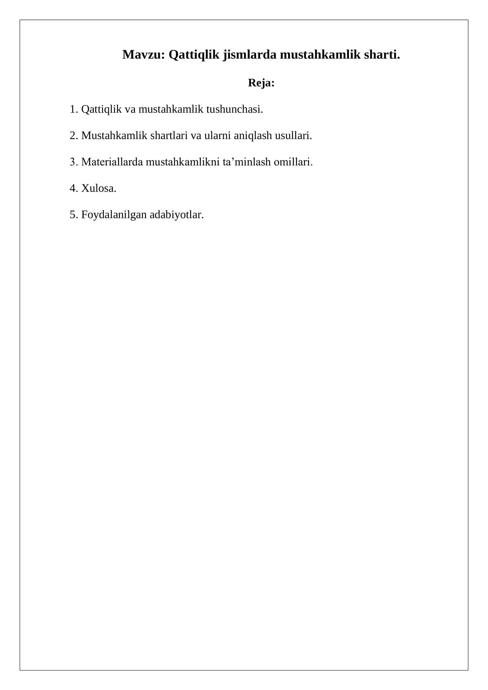 Qattiqlik jismlarda mustahkamlik sharti