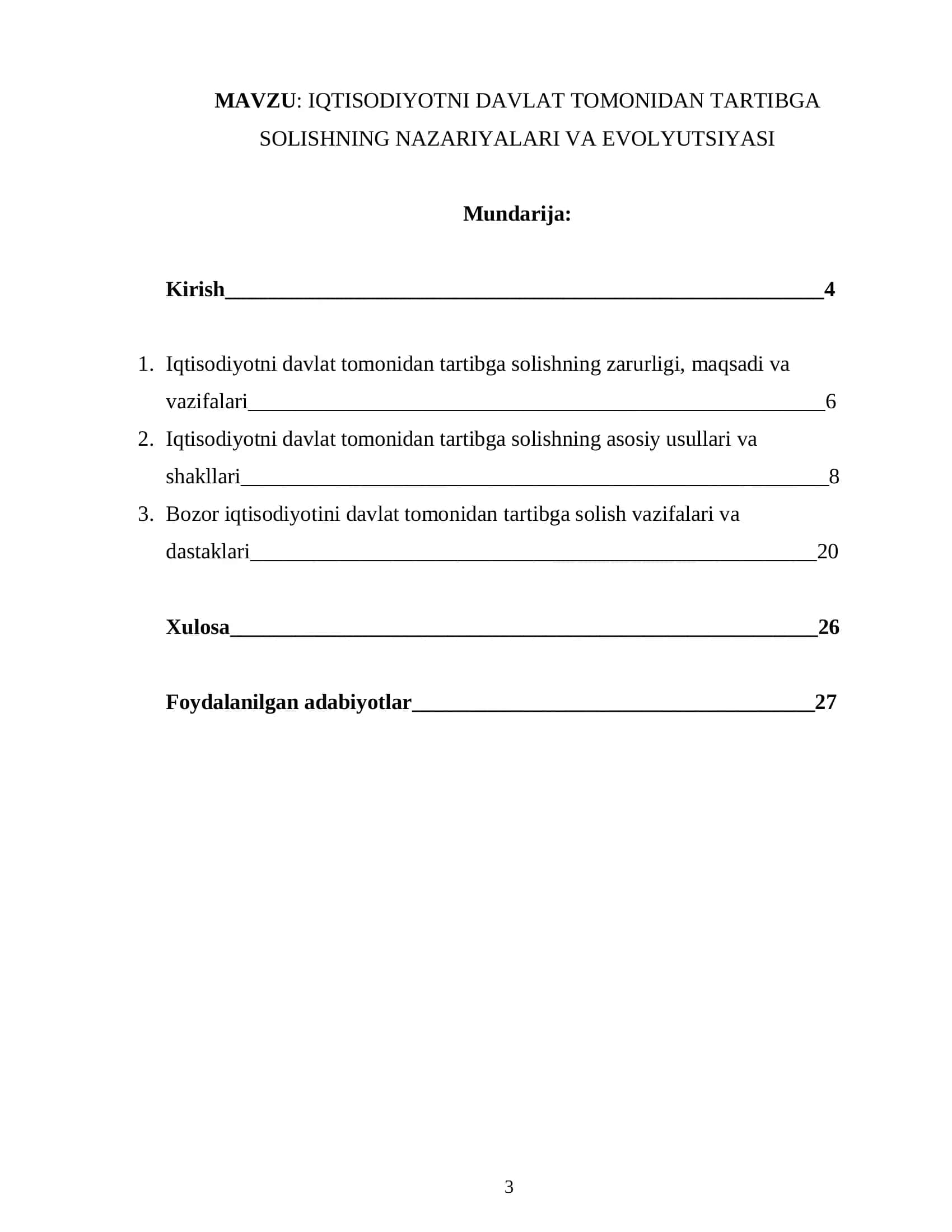 IQTISODIYOTNI DAVLAT TOMONIDAN TARTIBGA SOLISHNING NAZARIYALARI VA EVOLYUTSIYASI
