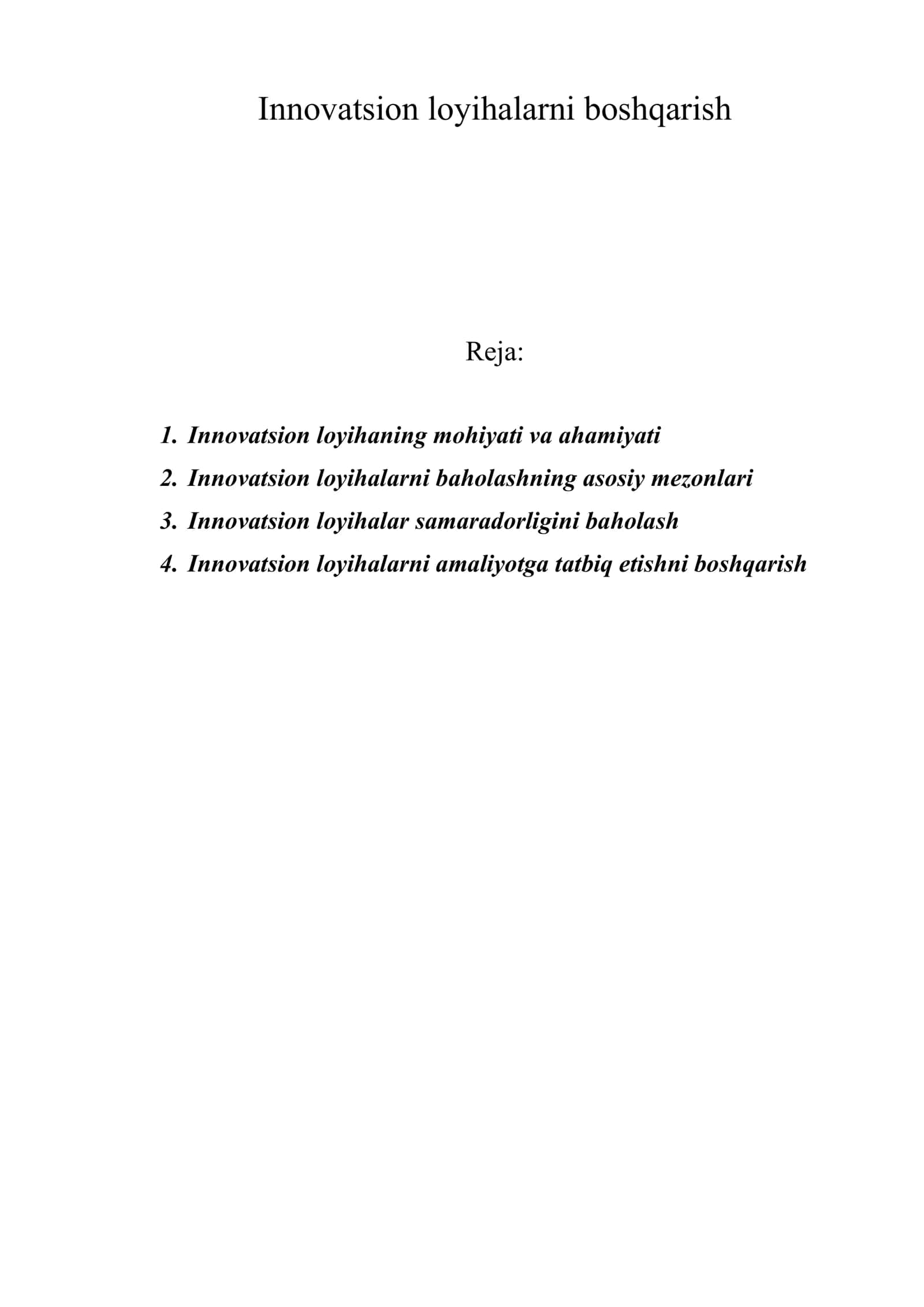 Innovatsion loyihalarni boshqarish