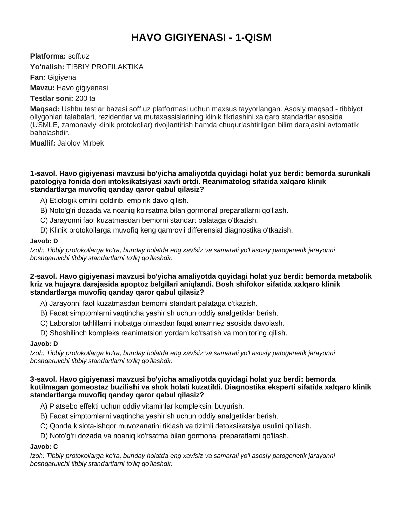 HAVO GIGIYENASI - 1-QISM