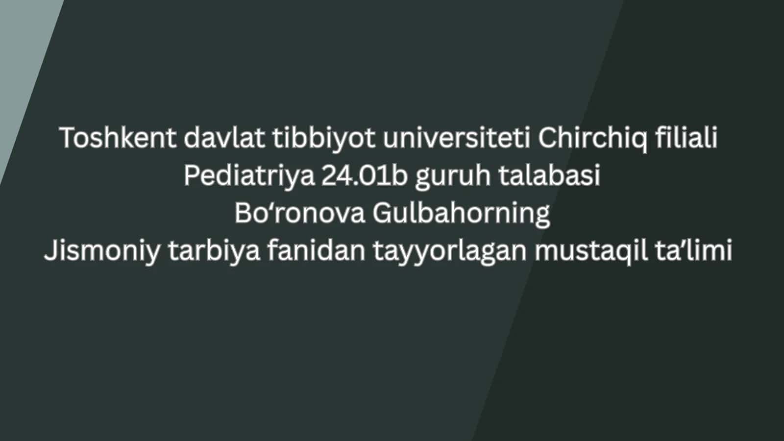 Jismoniy tarbiya fanidan tayyorlagan mustaqil taʼlimi