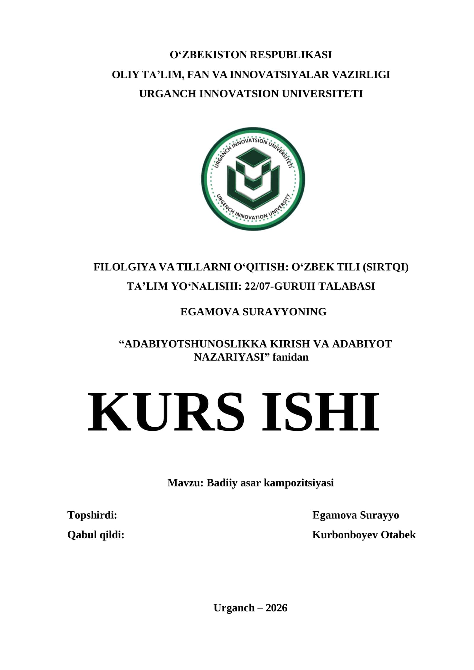 BADIIY ASAR KOMPOZITSIYASI
