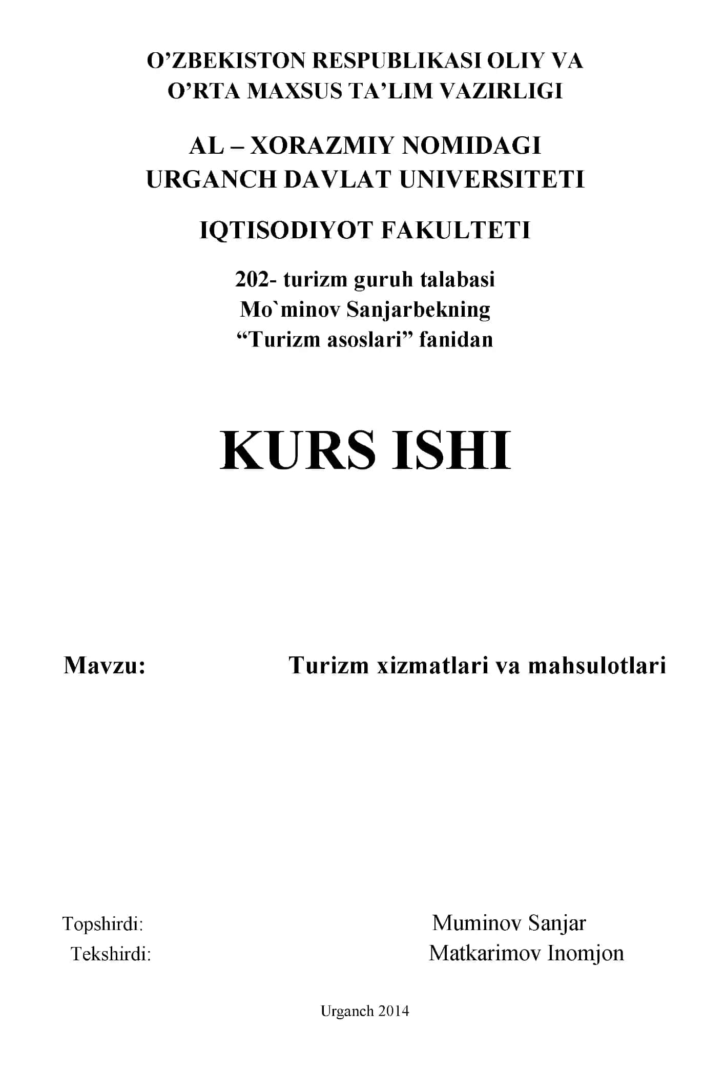 Turizm xizmatlari va mahsulotlari