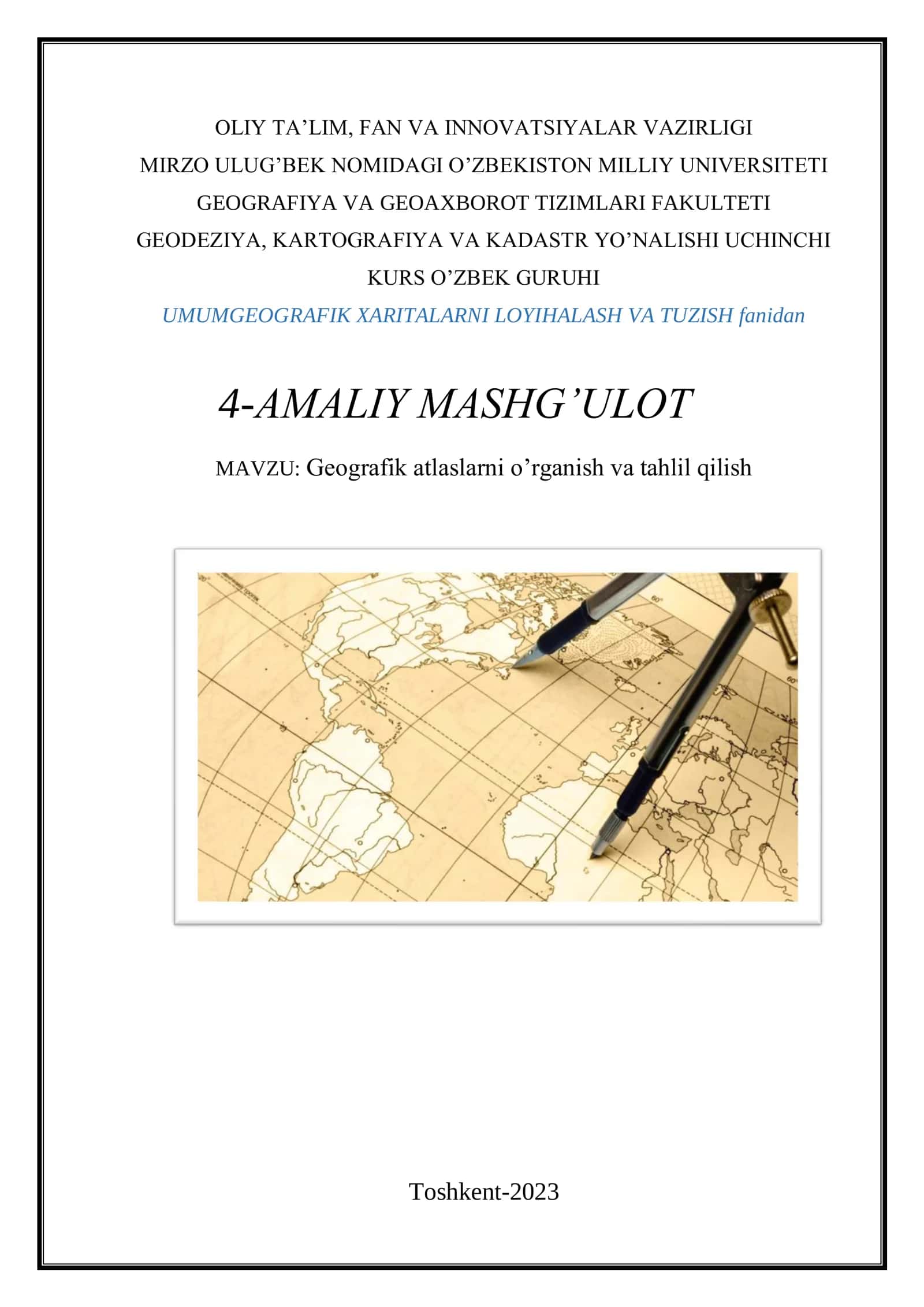 Geografik atlaslarni o’rganish va tahlil qilish