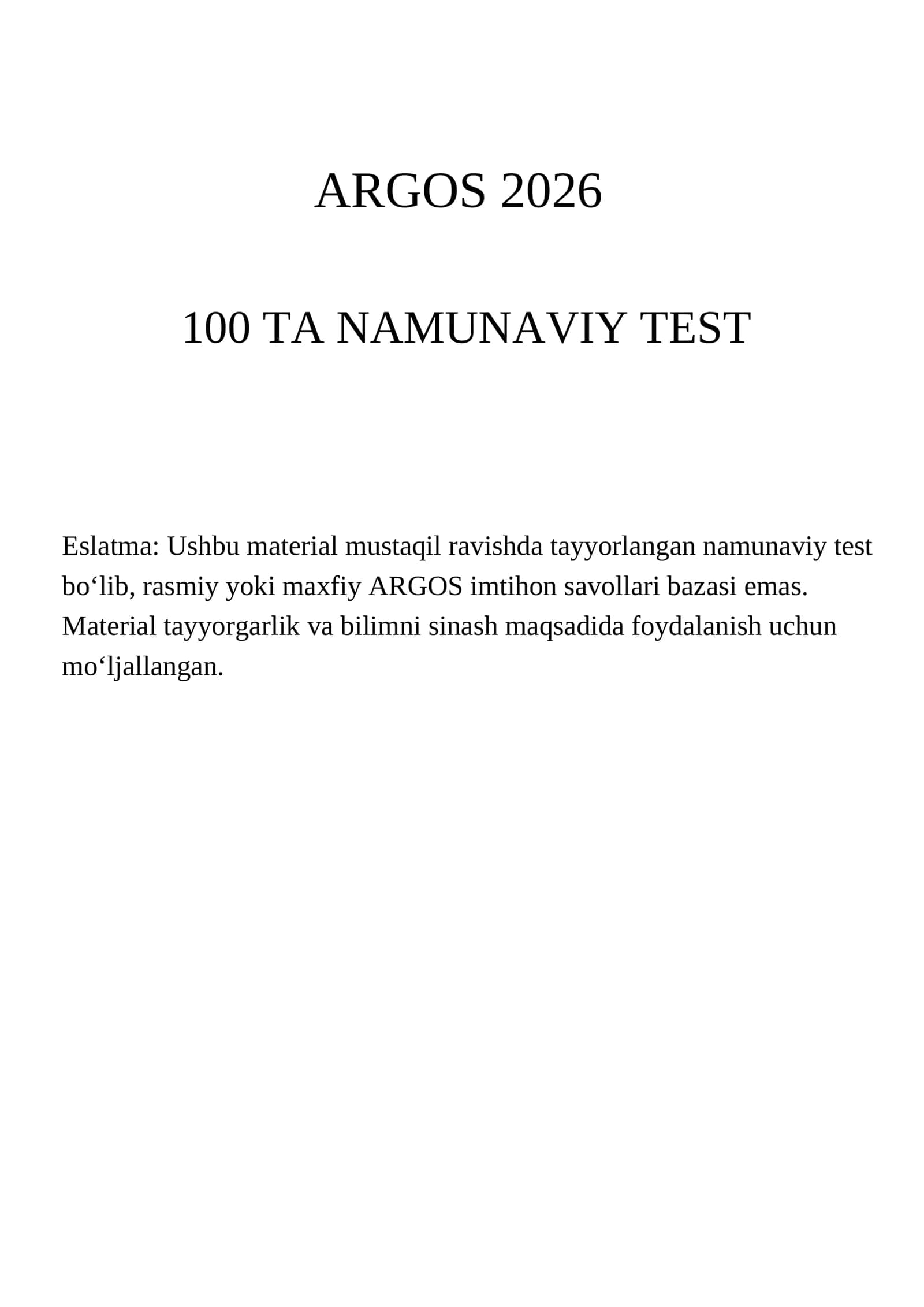 ARGOS 2026 — 100 TA NAMUNAVIY TEST