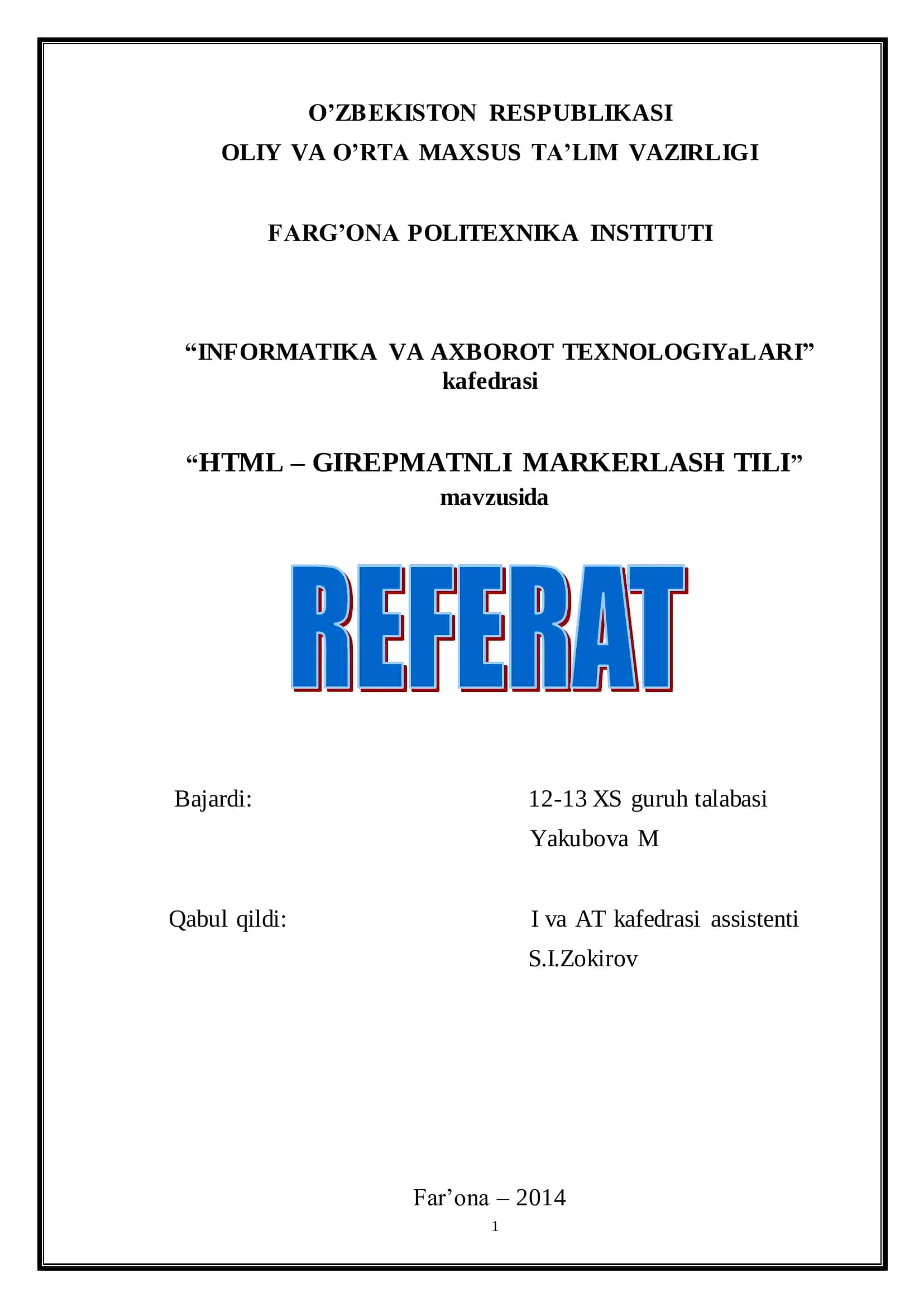 HTML – GIREPMATNLI MARKERLASH TILI