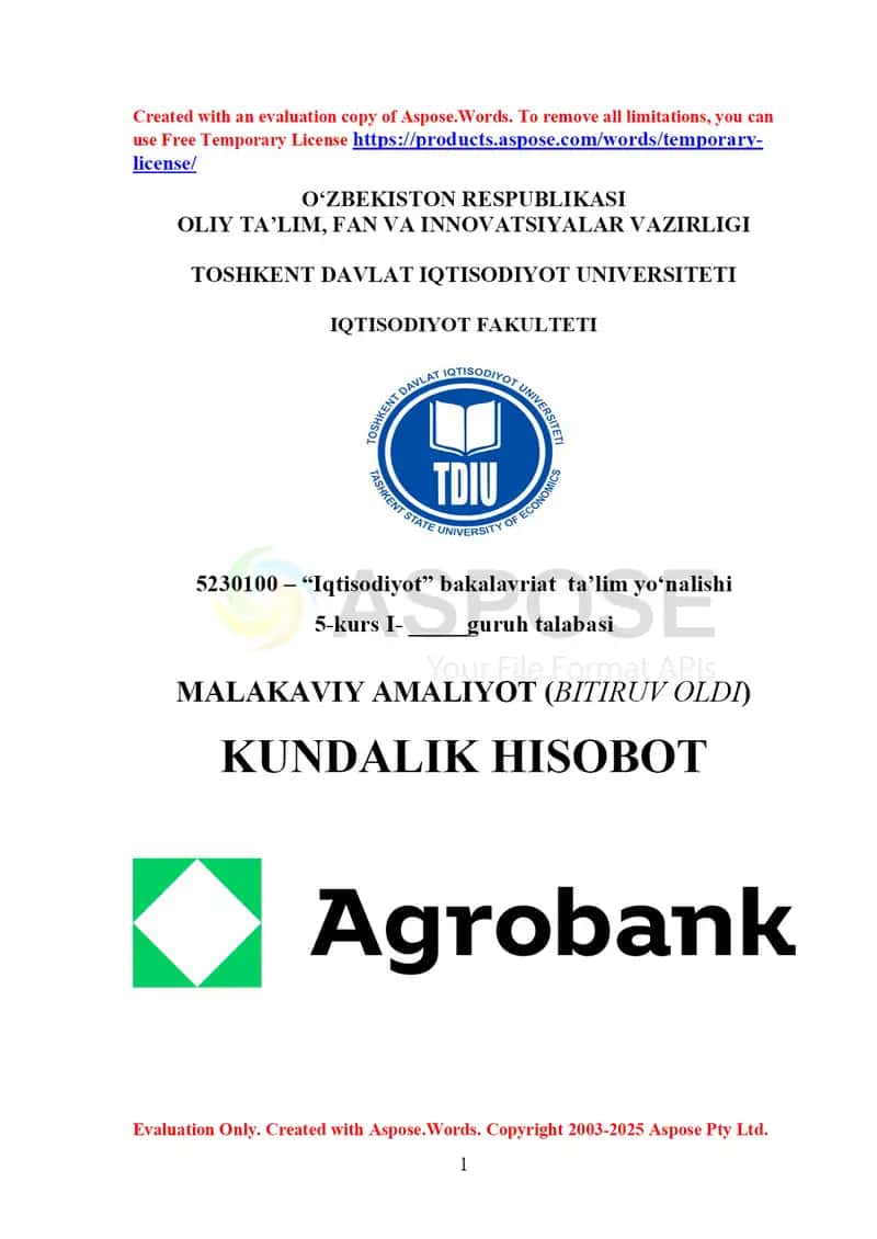 agrobank Amaliyot hisoboti Agrobank Malakaviy amaliyot hisoboti Agrobank Malakaviy amaliyot kundalik hisoboti 2025 MALAKAVIY AMALIYOT (BITIRUV OLDI)