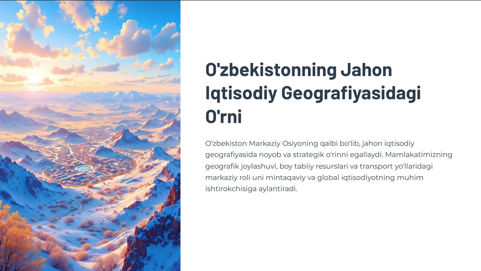 O'zbekistonning Jahon Iqtisodiy Geografiyasidagi O'rni