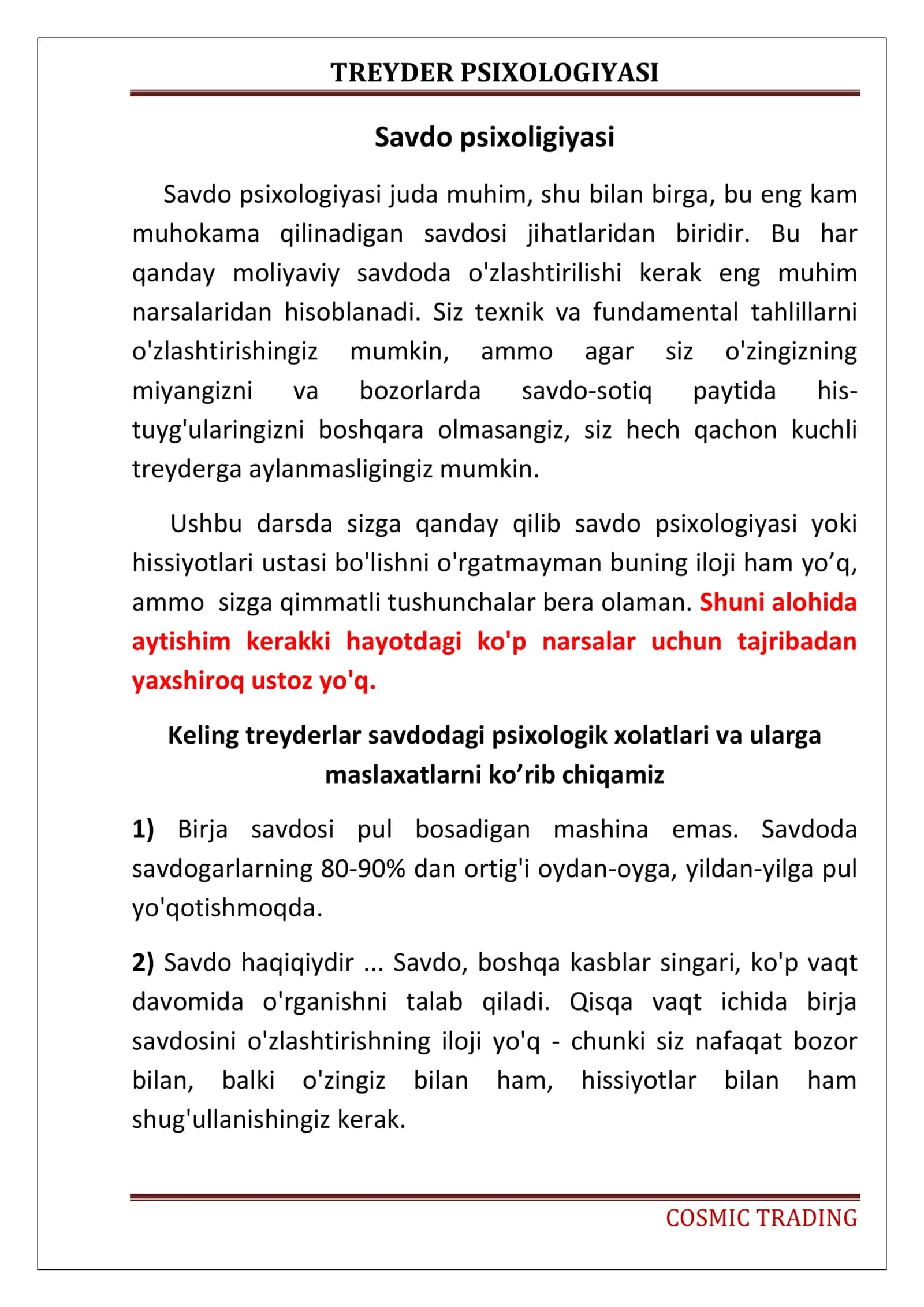 TREYDER PSIXOLOGIYASI