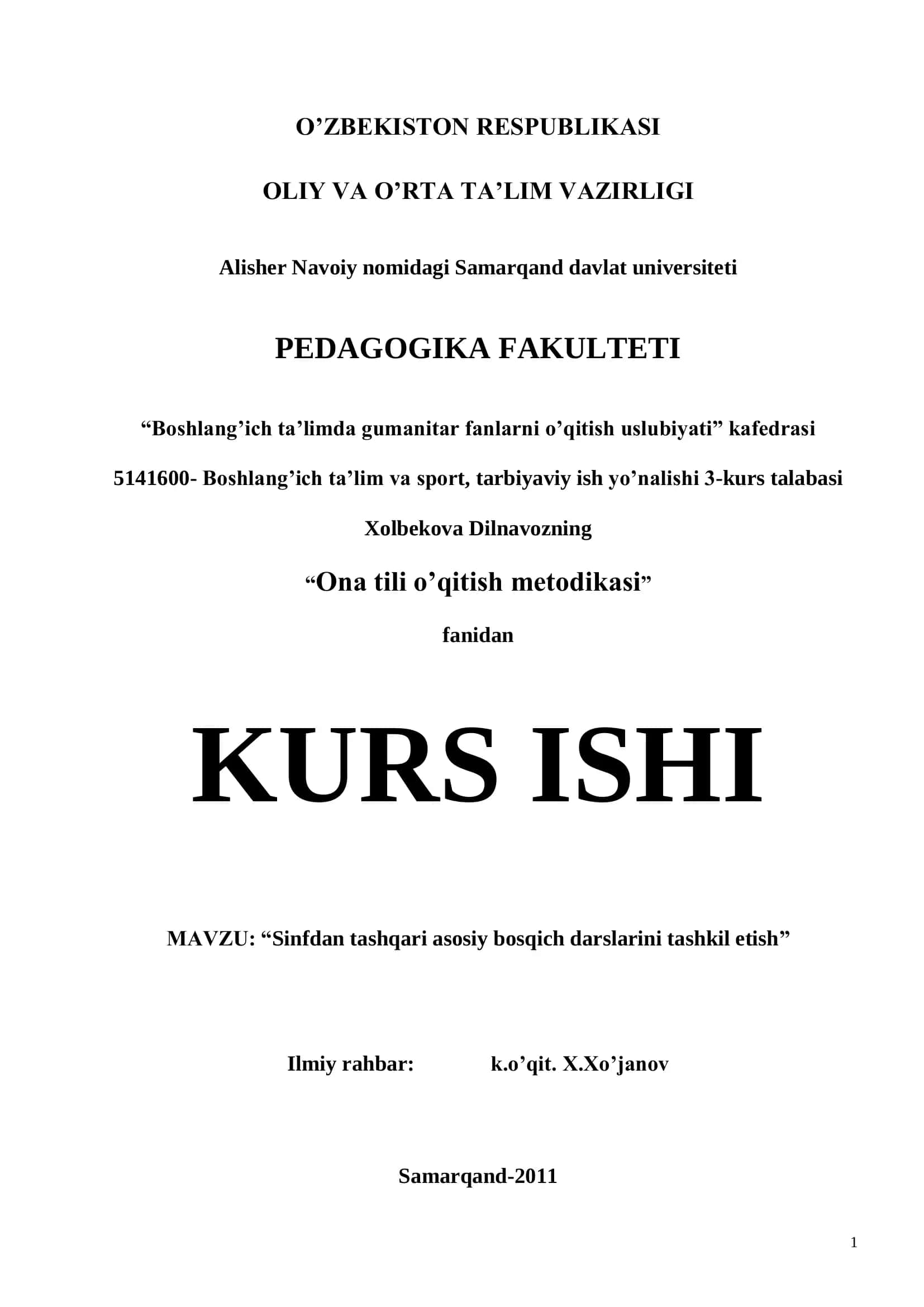 Ona tili o’qitish metodikasi
