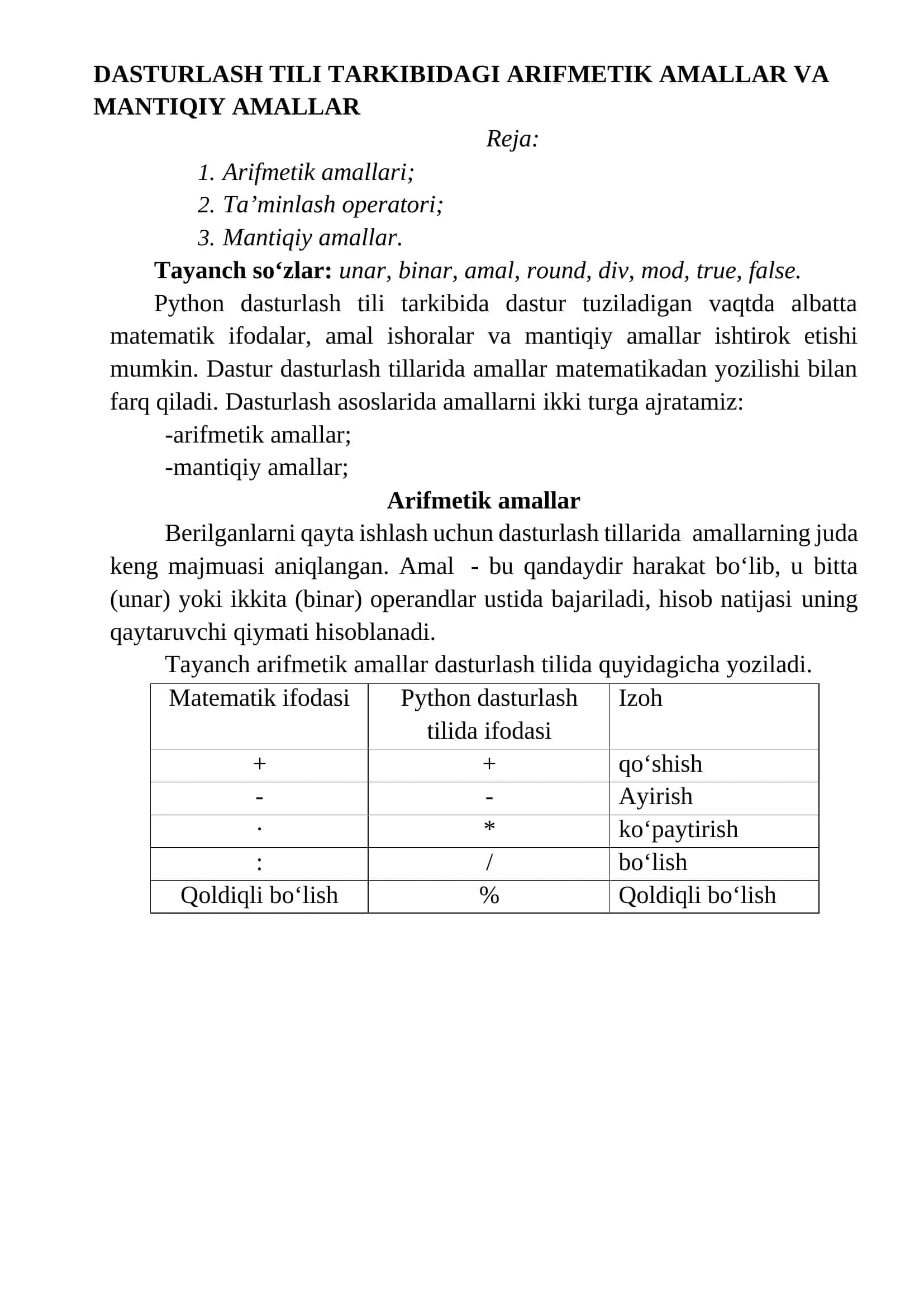 Arifmetik amallar