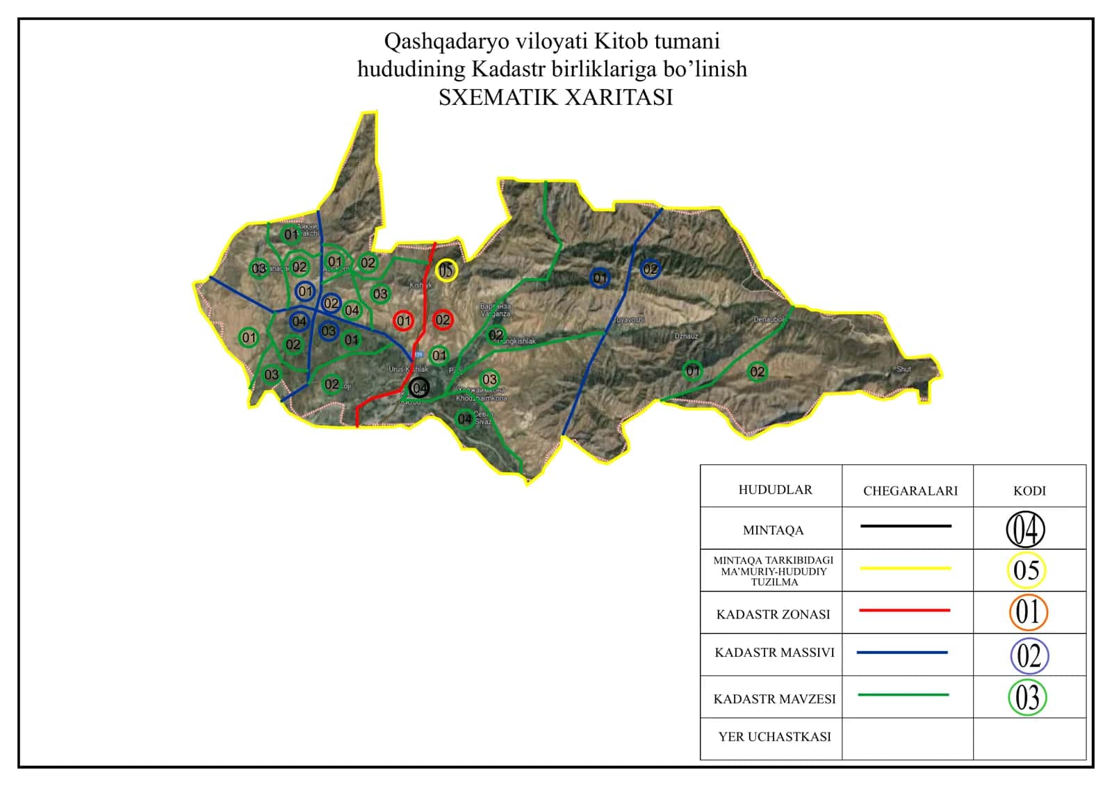 Qashqadaryo viloyati Kitob tumani hududining Kadastr birliklariga bo’linish SXEMATIK XARITASI