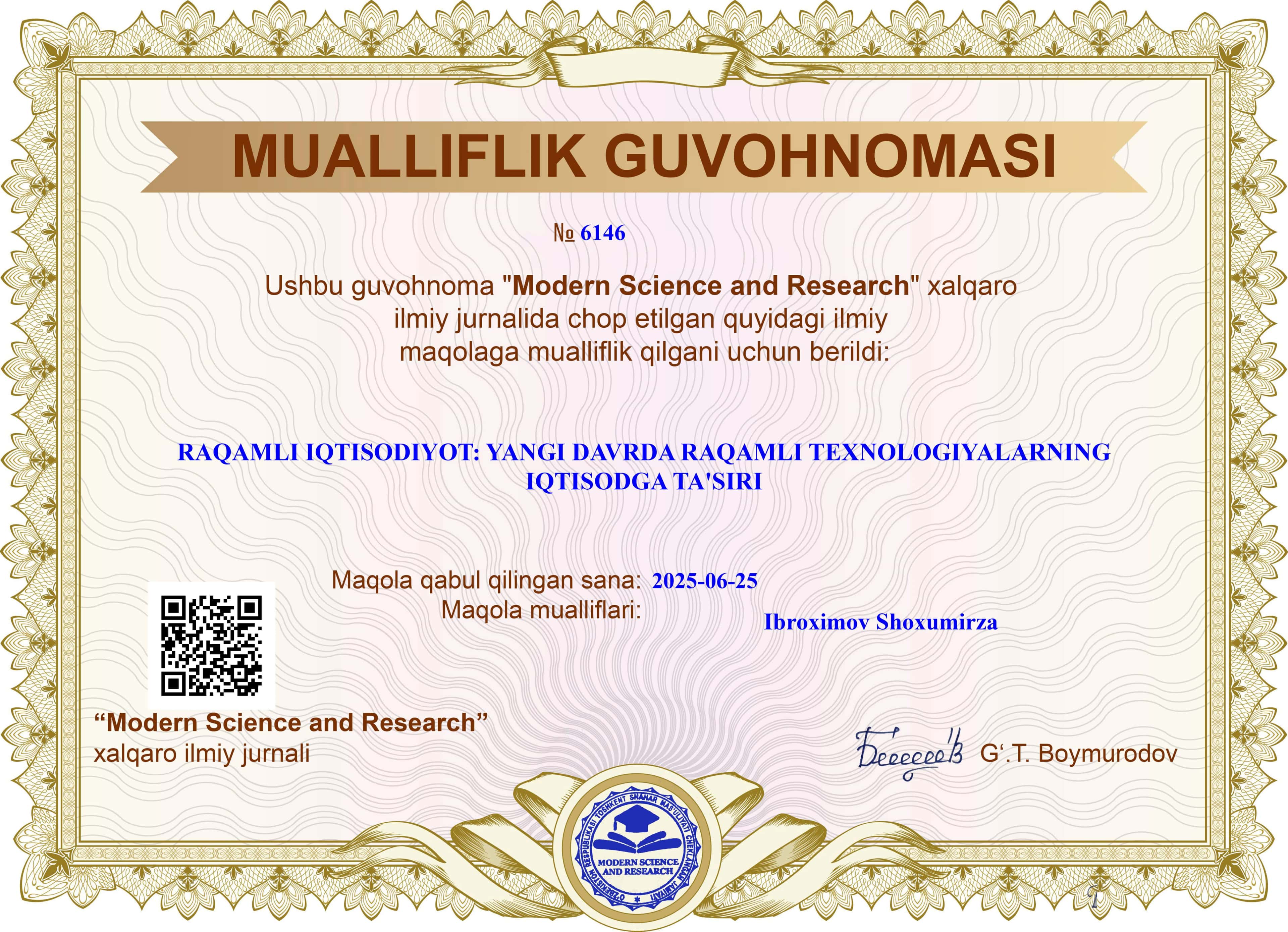 MUALLIFLIK GUVOHNOMASI