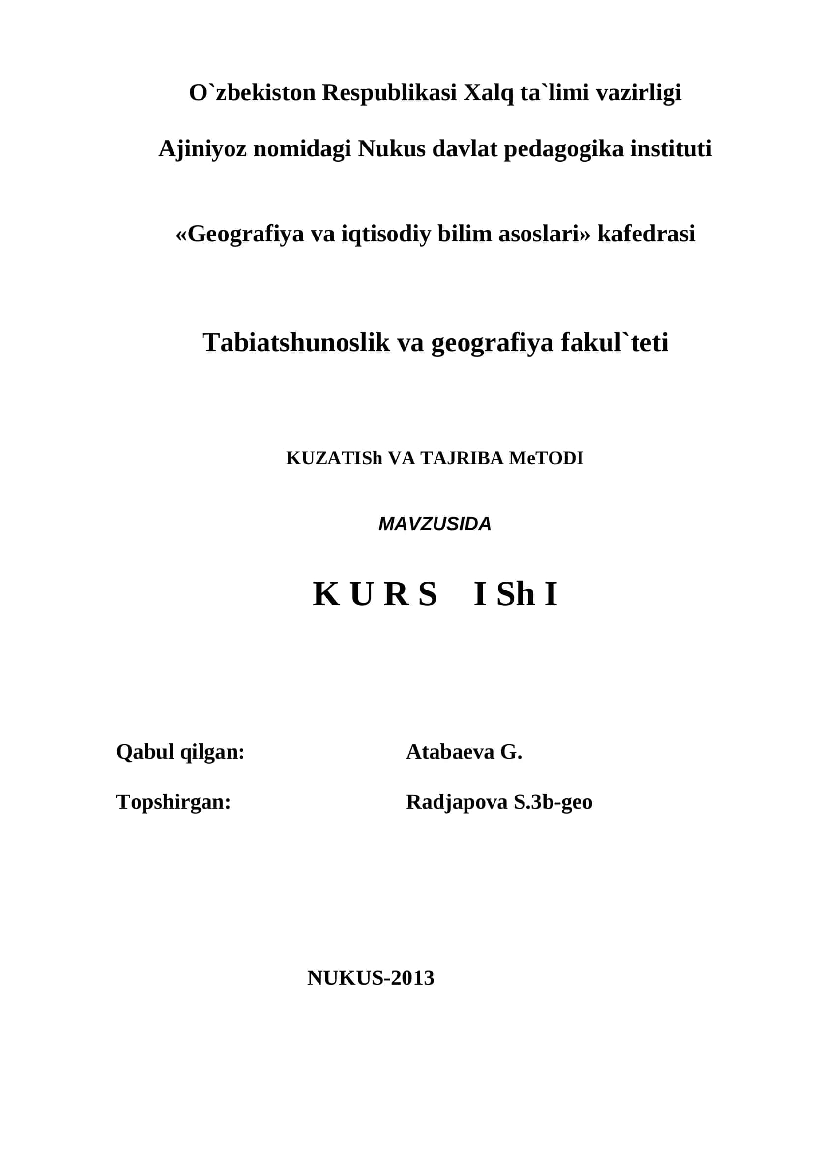 Kuzatish va Tajriba Metodi