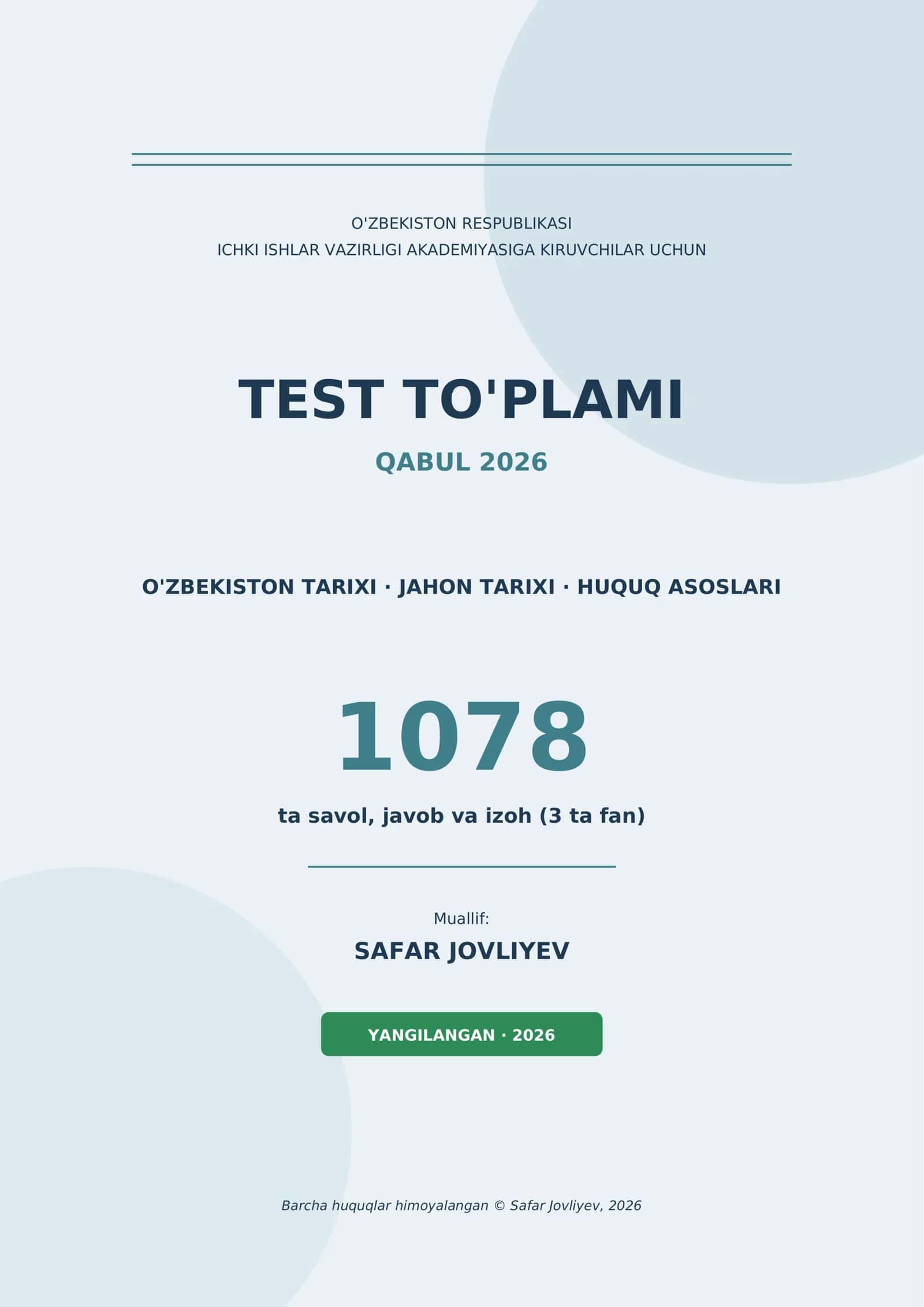IIV AKADEMIYASIGA KIRUVCHILAR UCHUN Test to'plami 2026