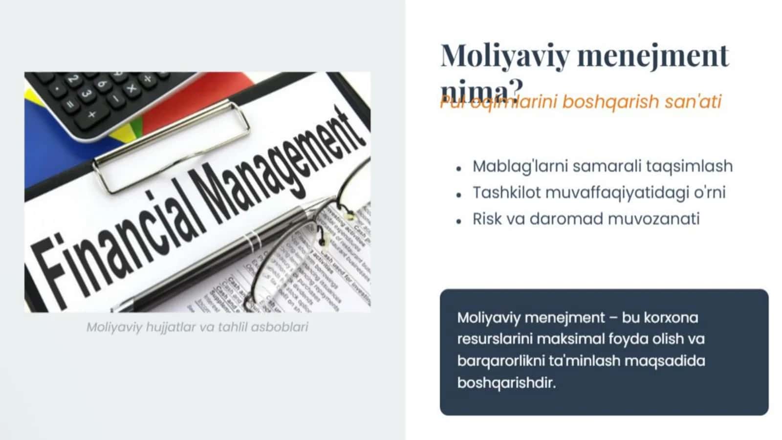 Moliyaviy menejment mazmuni va mohiyati