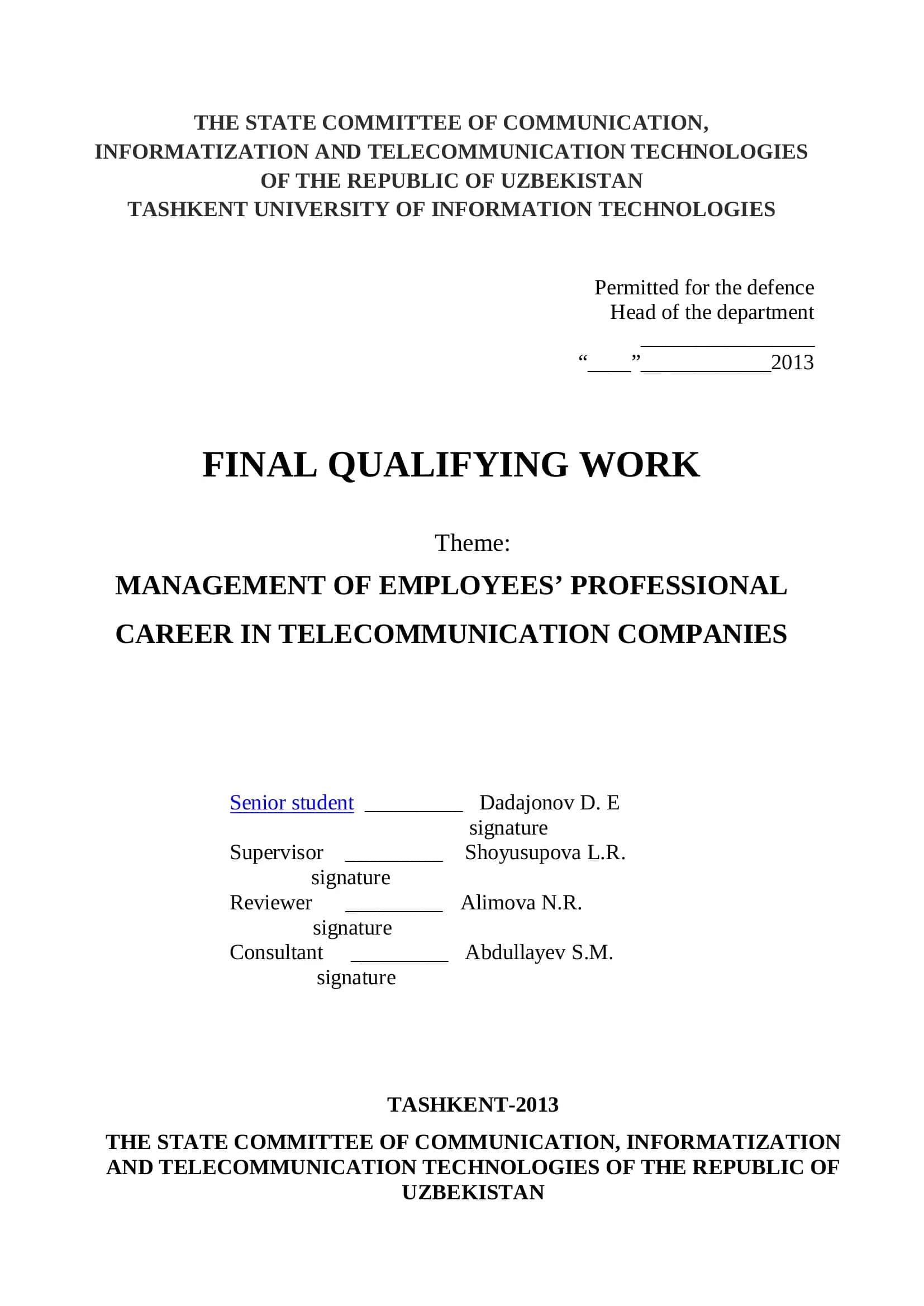 MANAGEMENT OF EMPLOYEES’ PROFESSIONAL CAREER IN TELECOMMUNICATION COMPANIES