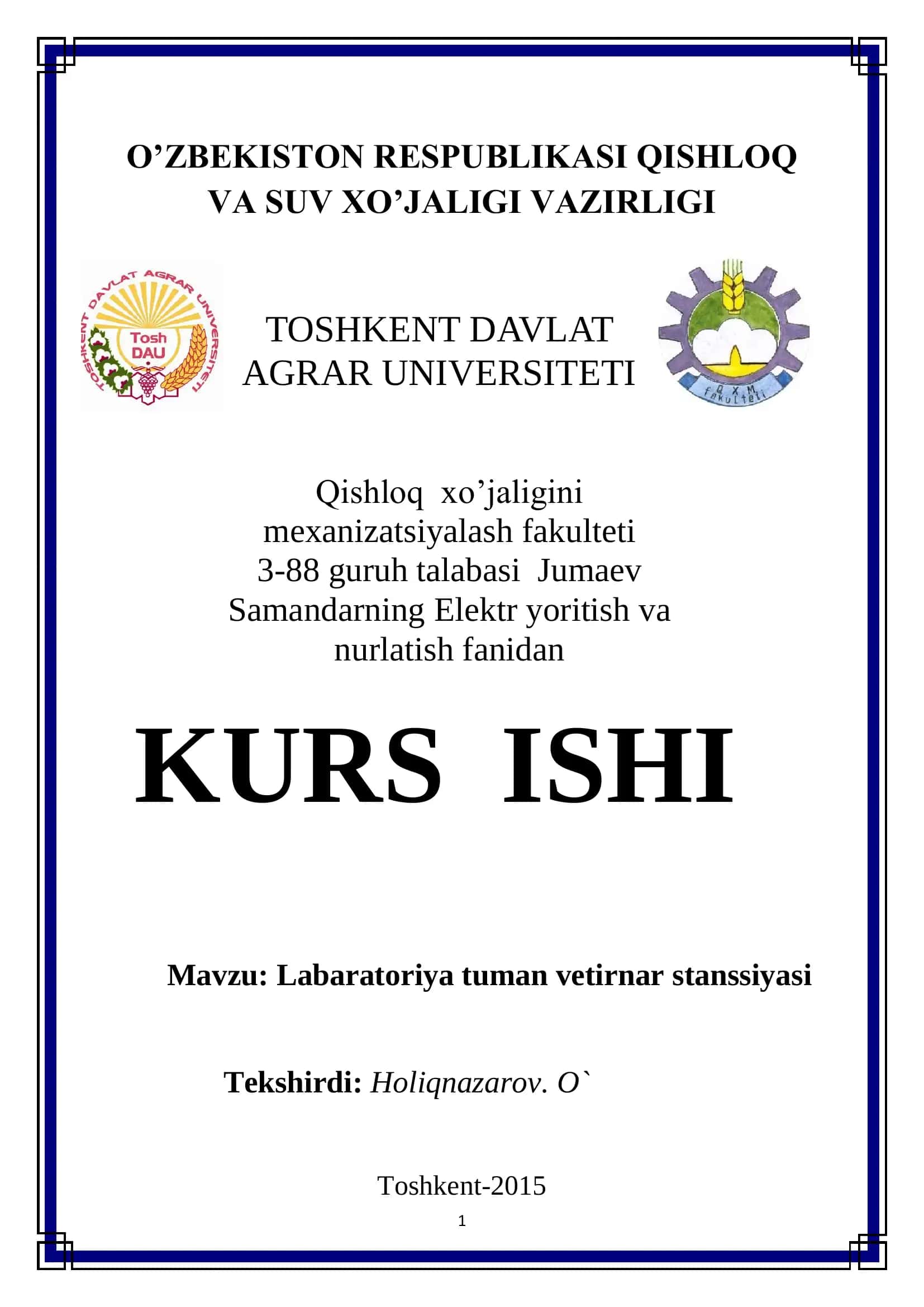 Labaratoriya tuman vetirnar stanssiyasi