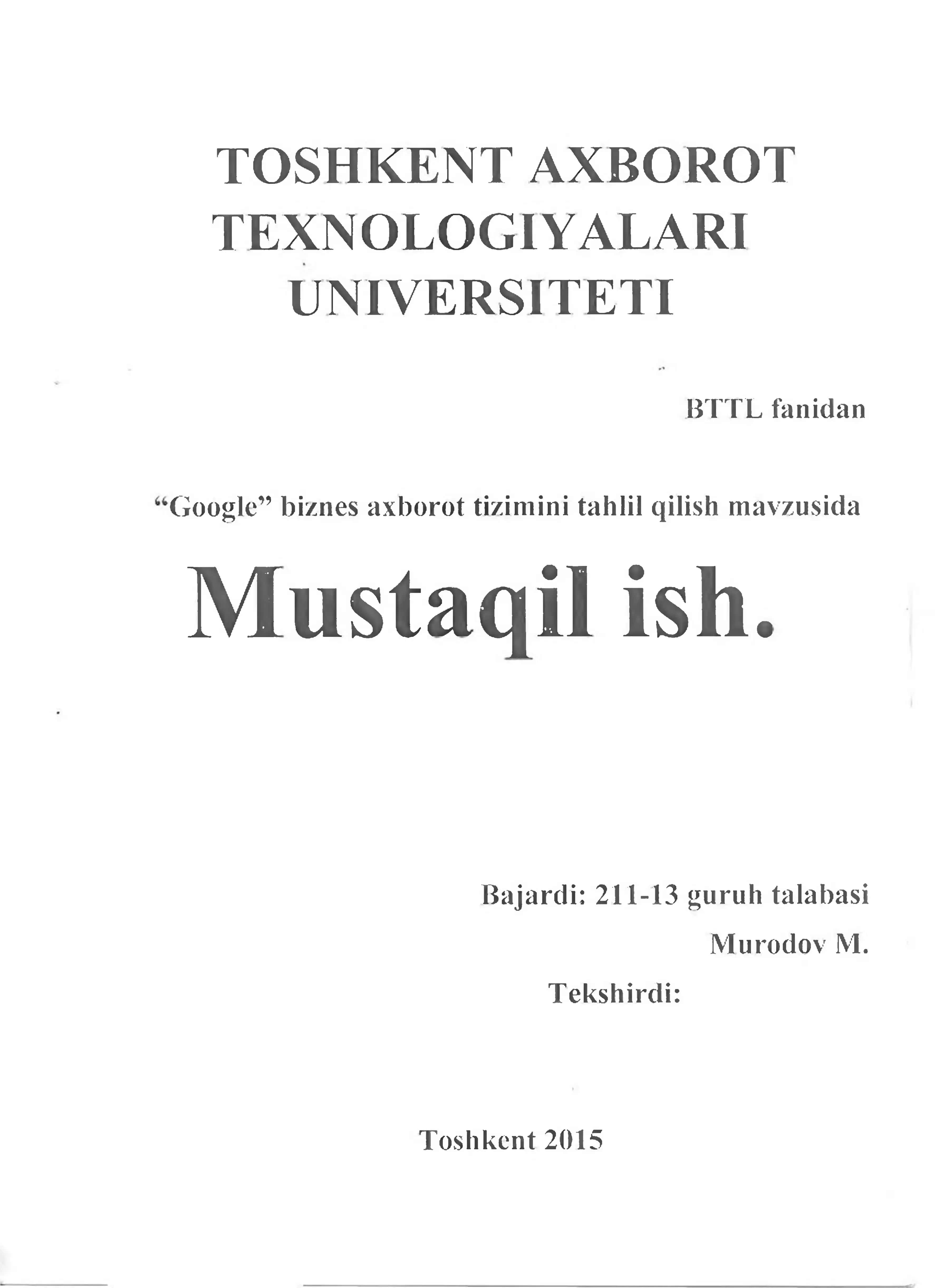 Google biznes axborot ti/imini tahlil qilish