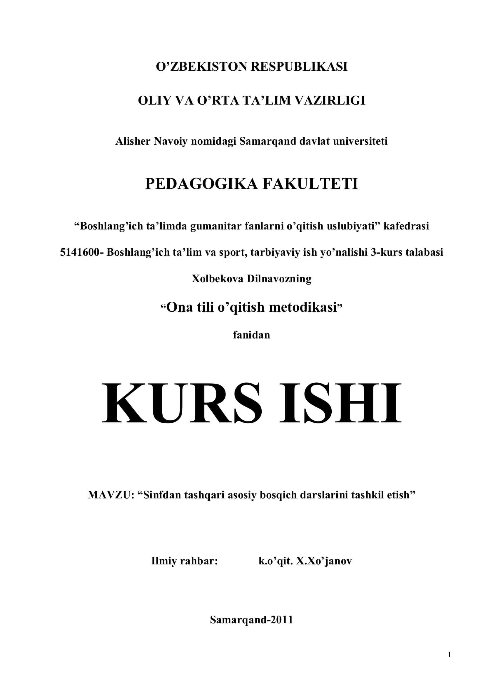 Ona tili o’qitish metodikasi