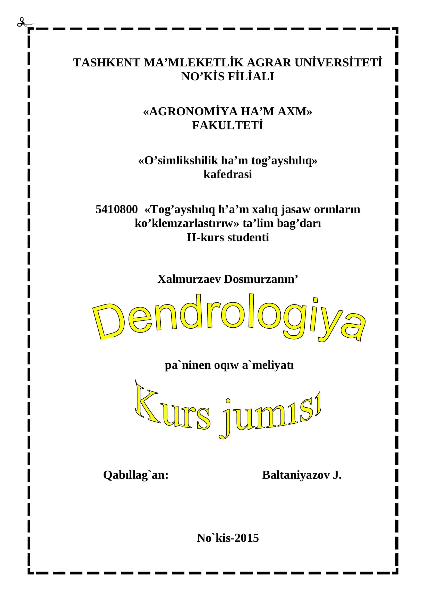 Kafedra II-kursi Xalmurzaev Dosmurzanın oqıw a`meliyatı