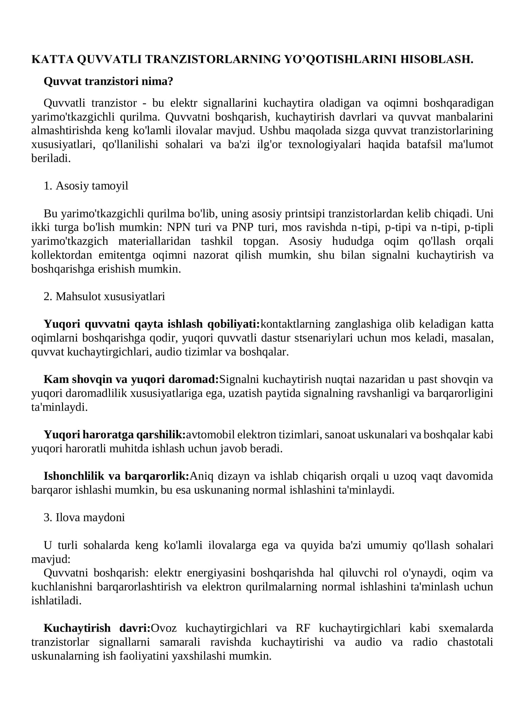Quvvatli tranzistorlar