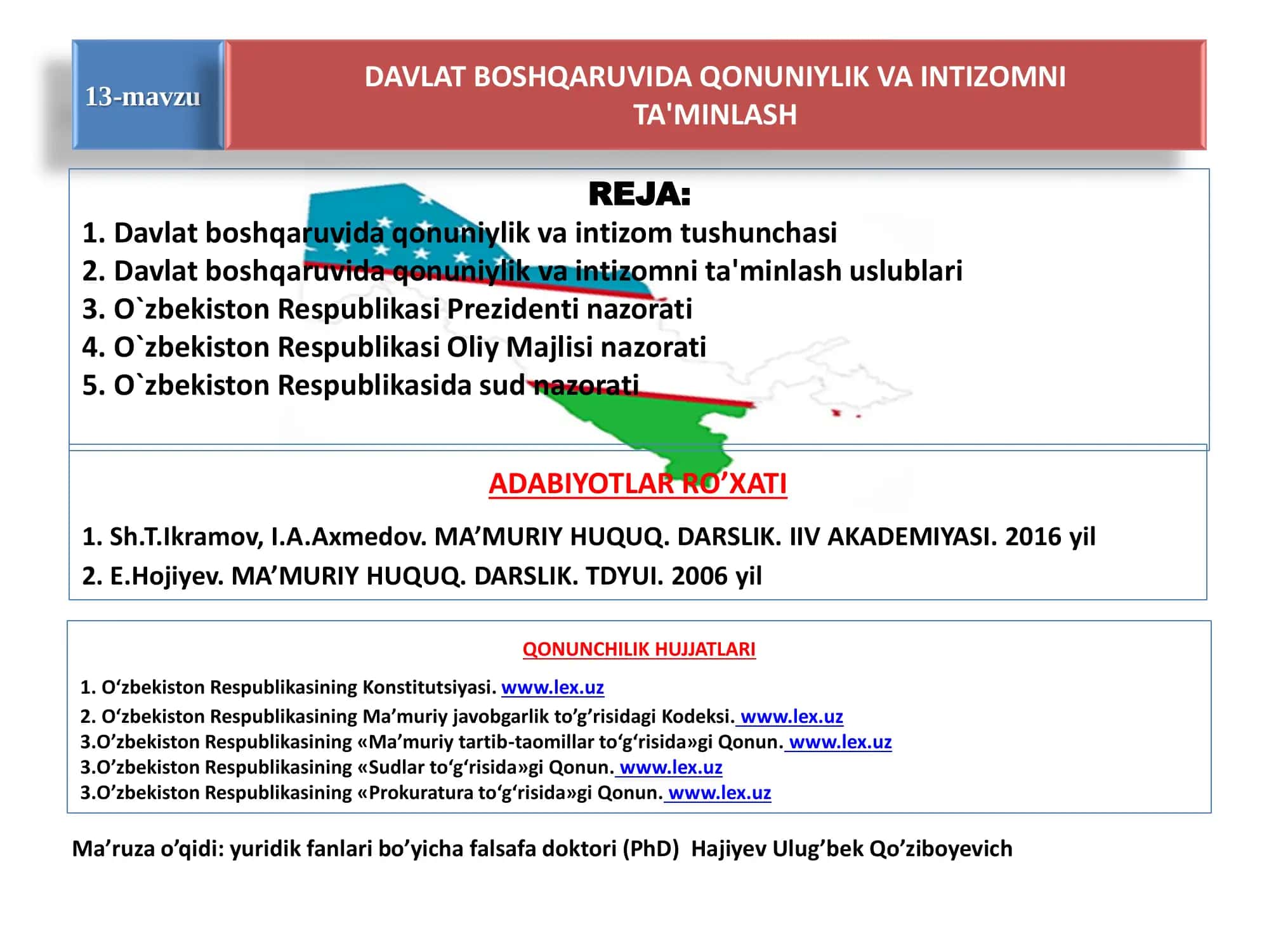 Davlat boshqaruvida qonuniylik va intizomni ta'minlash