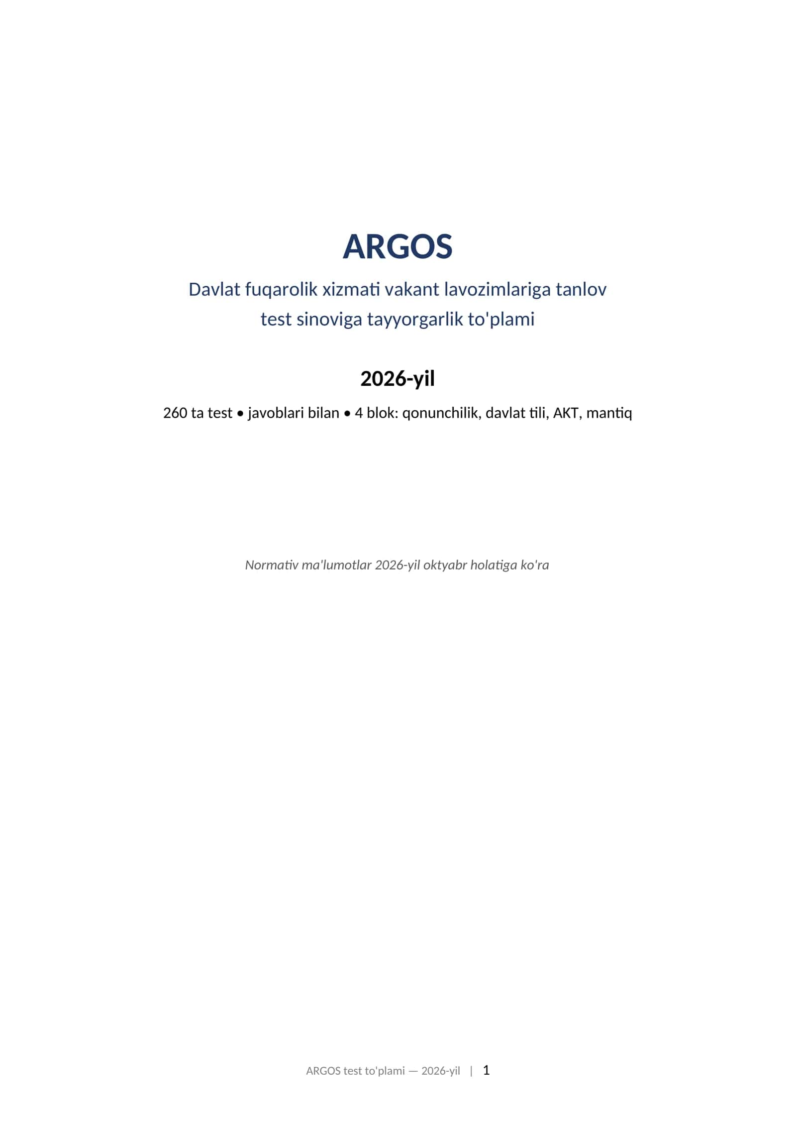 ARGOS Test To'plami 2026-yil ENG YANGISI