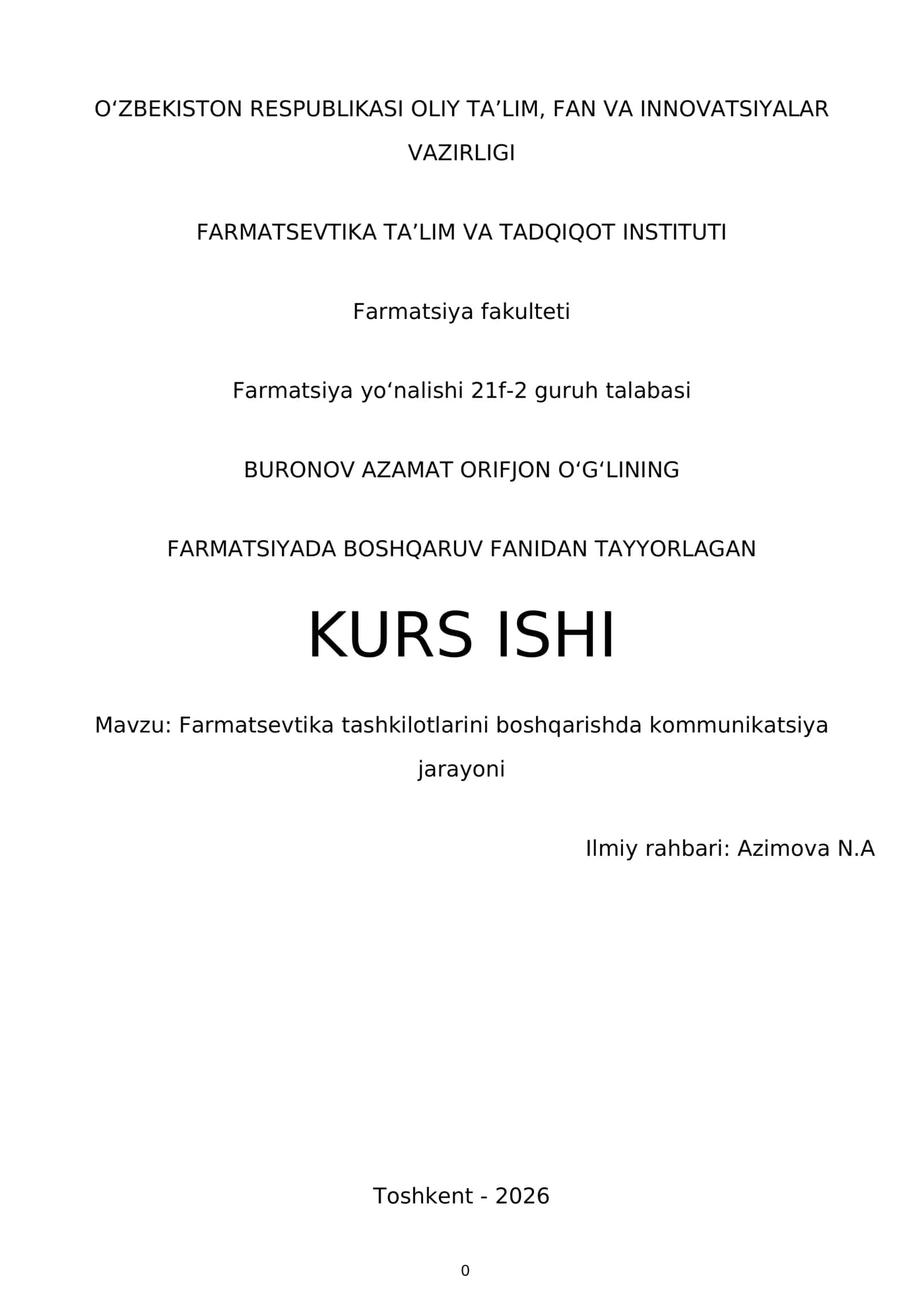 Farmatsevtika tashkilotlarini boshqarishda kommunikatsiya jarayoni