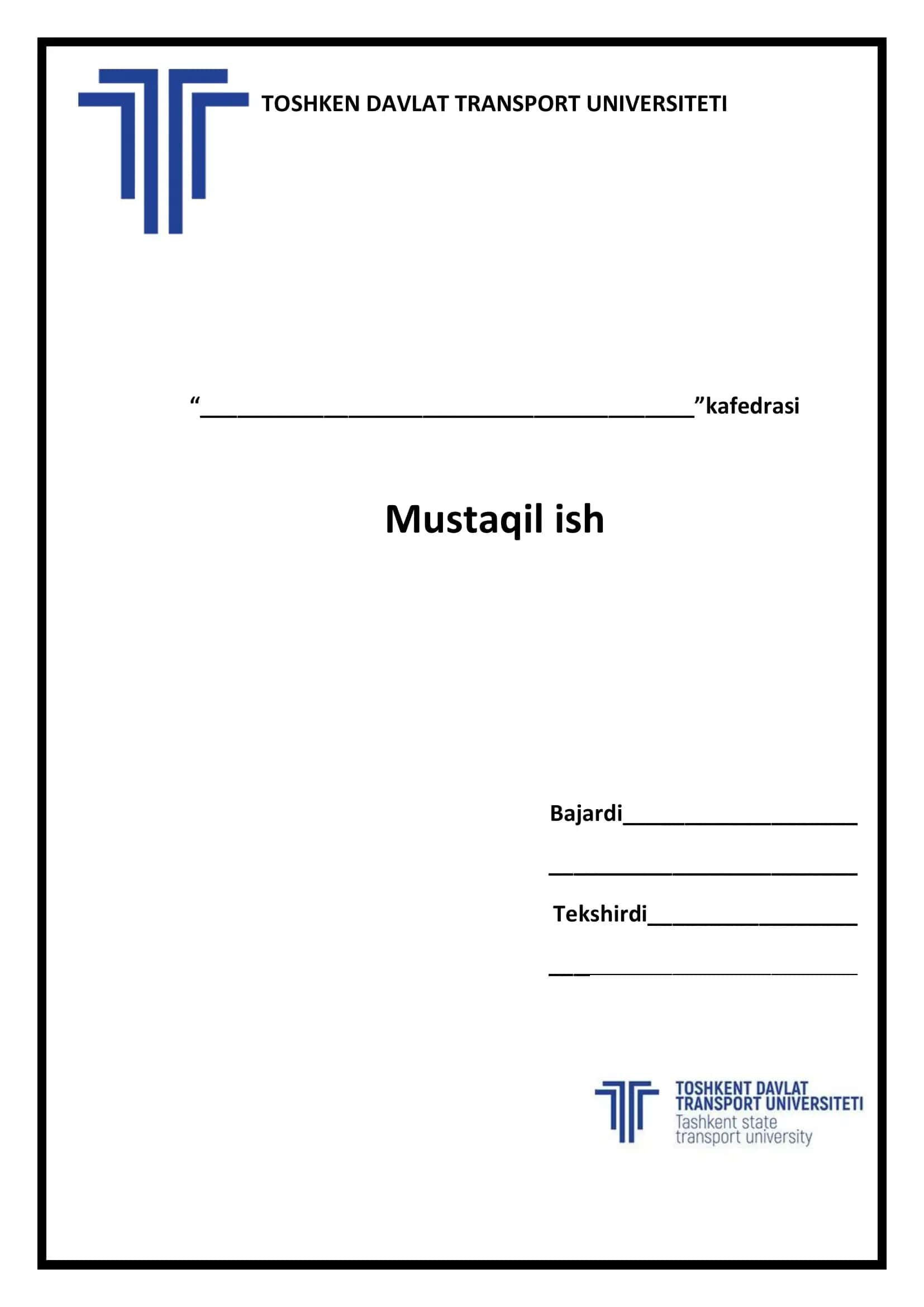 TOSHKEN DAVLAT TRANSPORT UNIVERSITETI