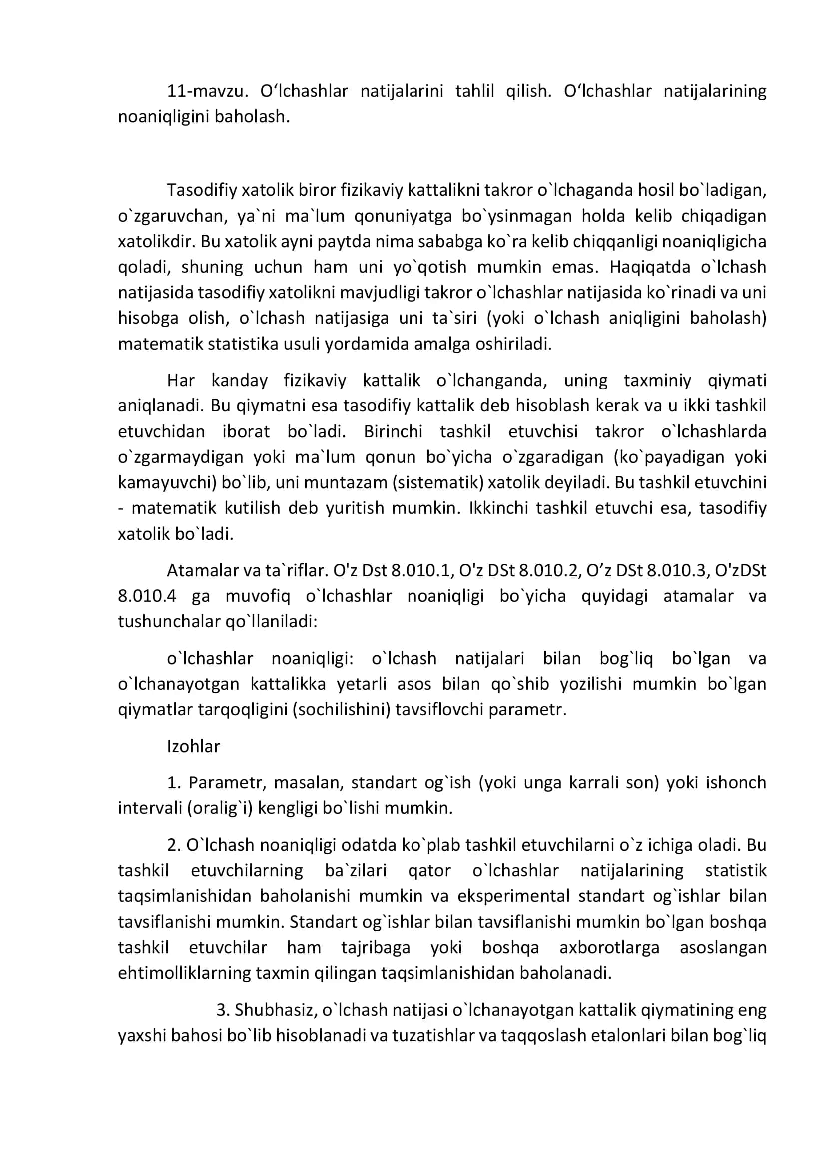 O`lchashlar Natijalarini Tahlil Qilish