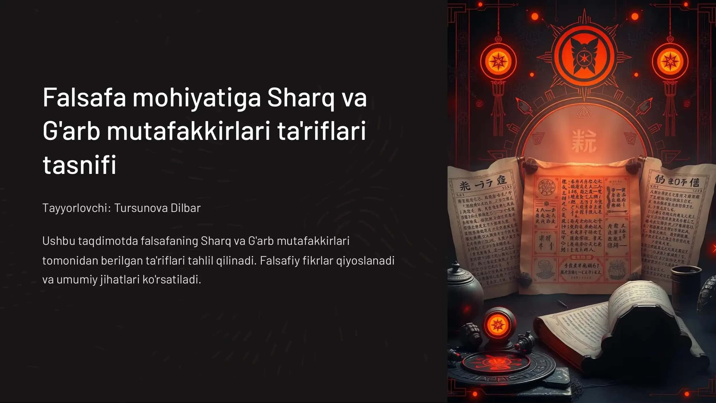 Falsafa mohiyatiga Sharq va G'arb mutafakkirlari ta'riflari tasnifi