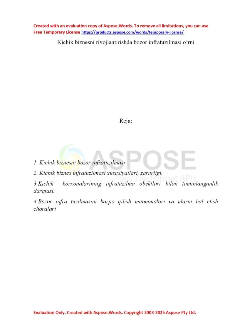 Kichik biznesni rivojlantirishda bozor infratuzilmasi o‘rni